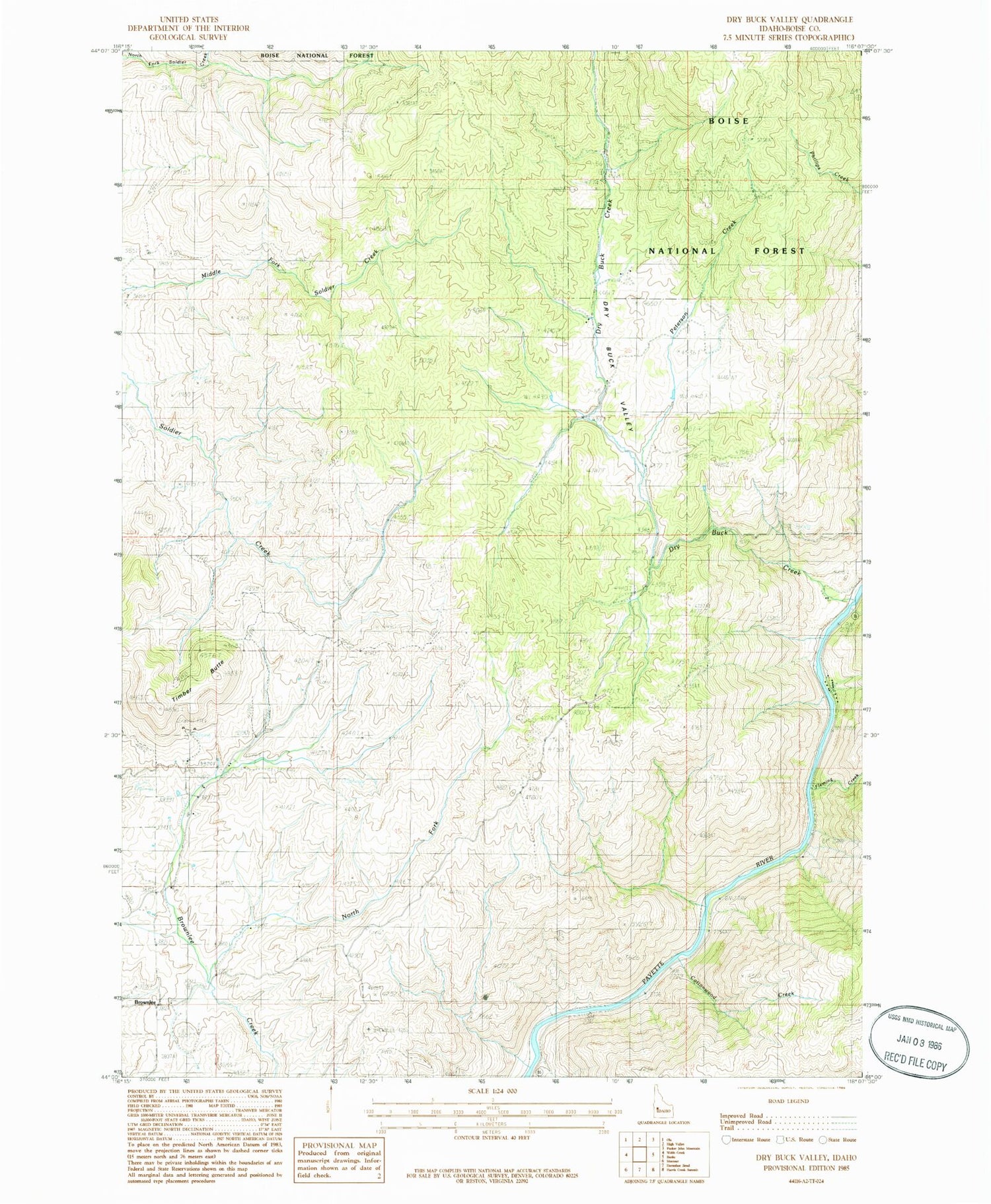 Classic USGS Dry Buck Valley Idaho 7.5'x7.5' Topo Map Image