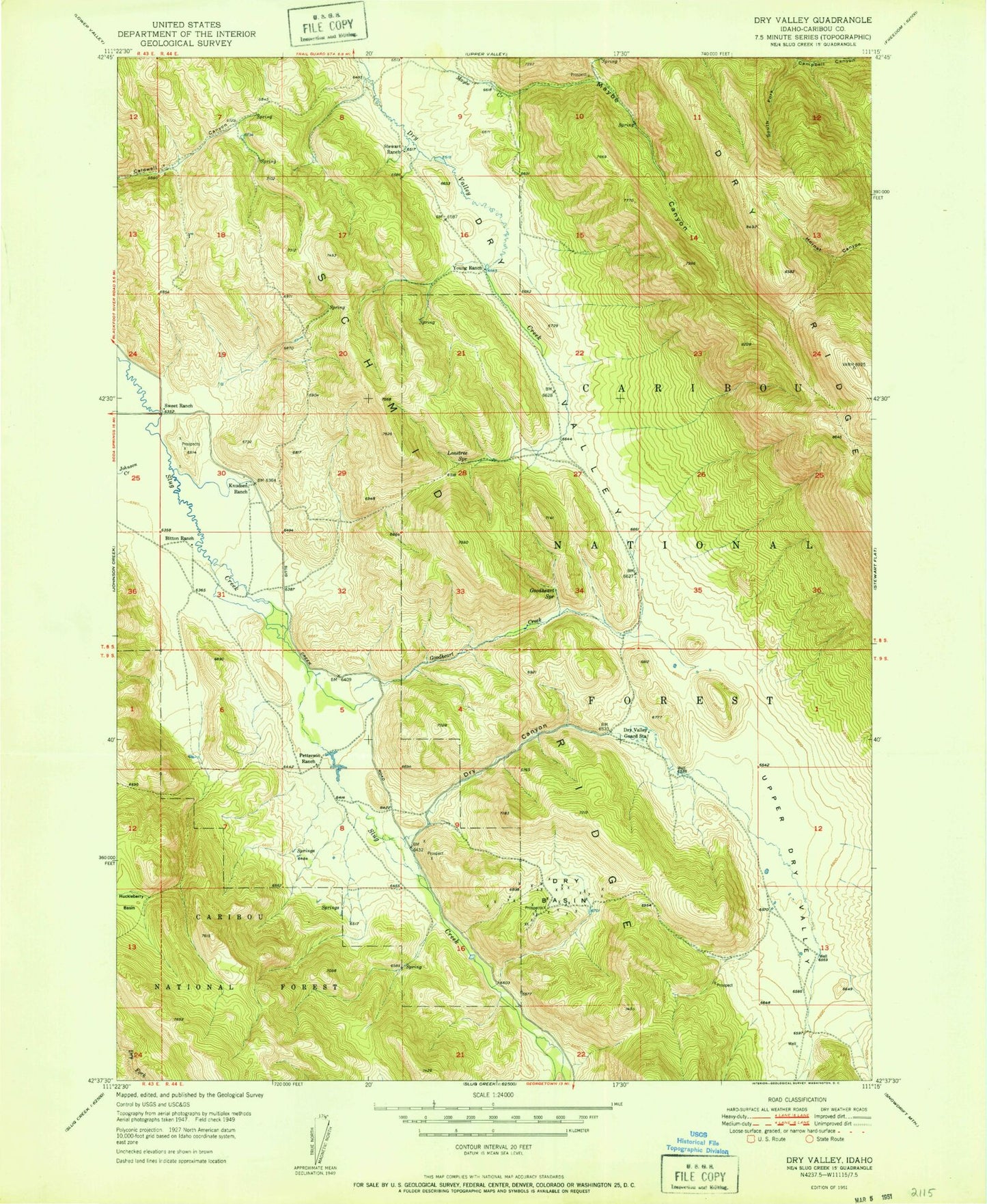 Classic USGS Dry Valley Idaho 7.5'x7.5' Topo Map Image