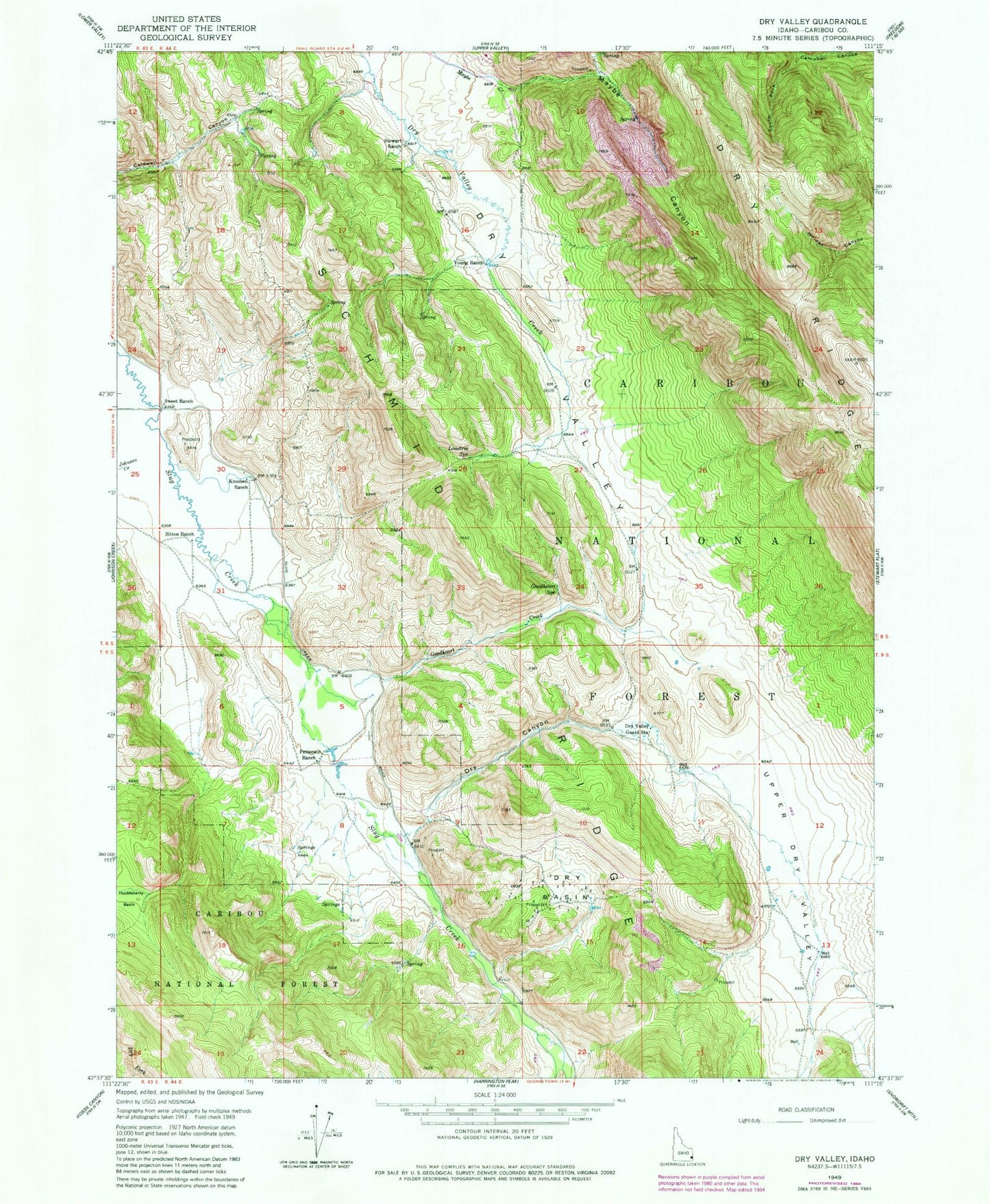 Classic USGS Dry Valley Idaho 7.5'x7.5' Topo Map Image