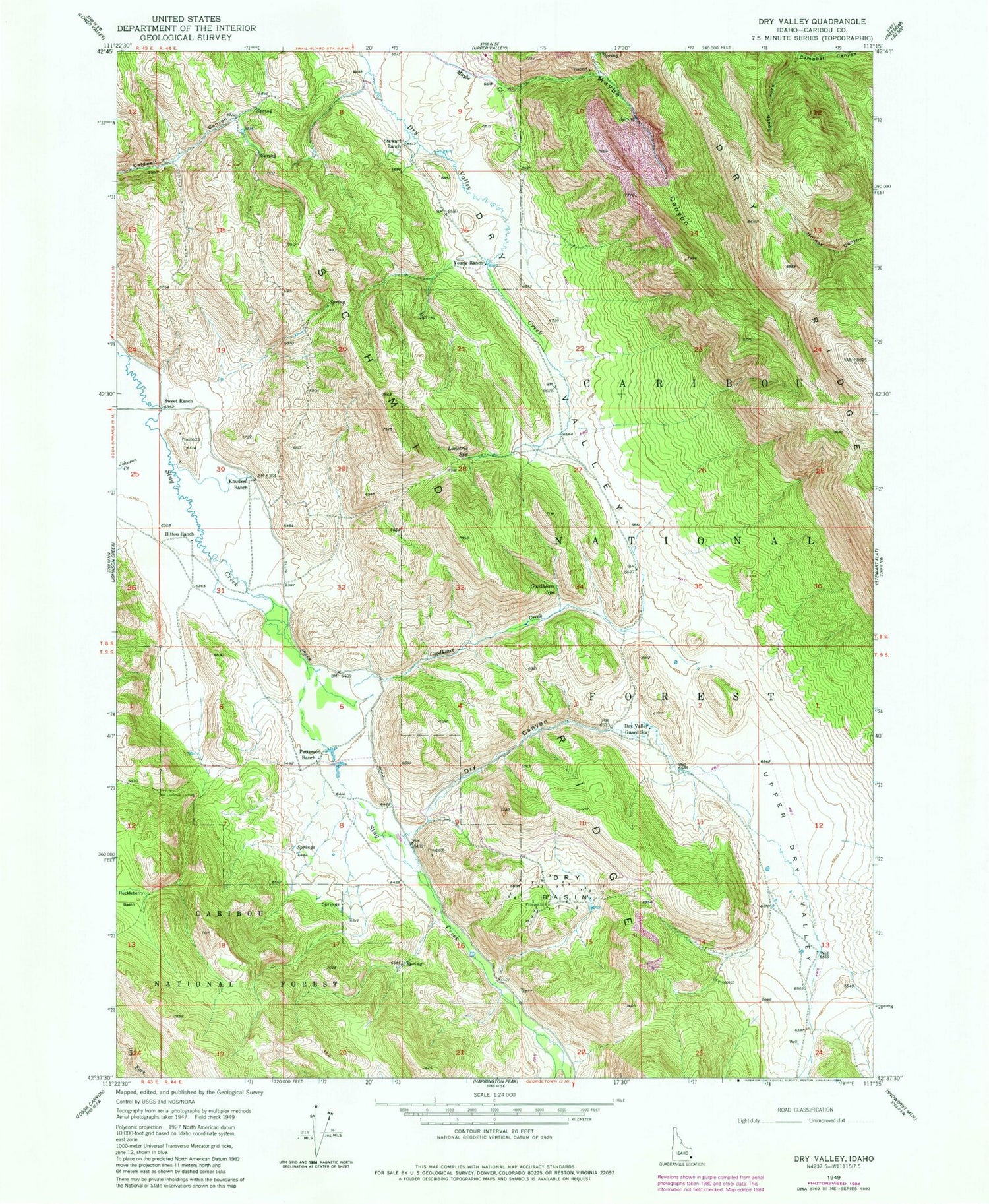 Classic USGS Dry Valley Idaho 7.5'x7.5' Topo Map Image
