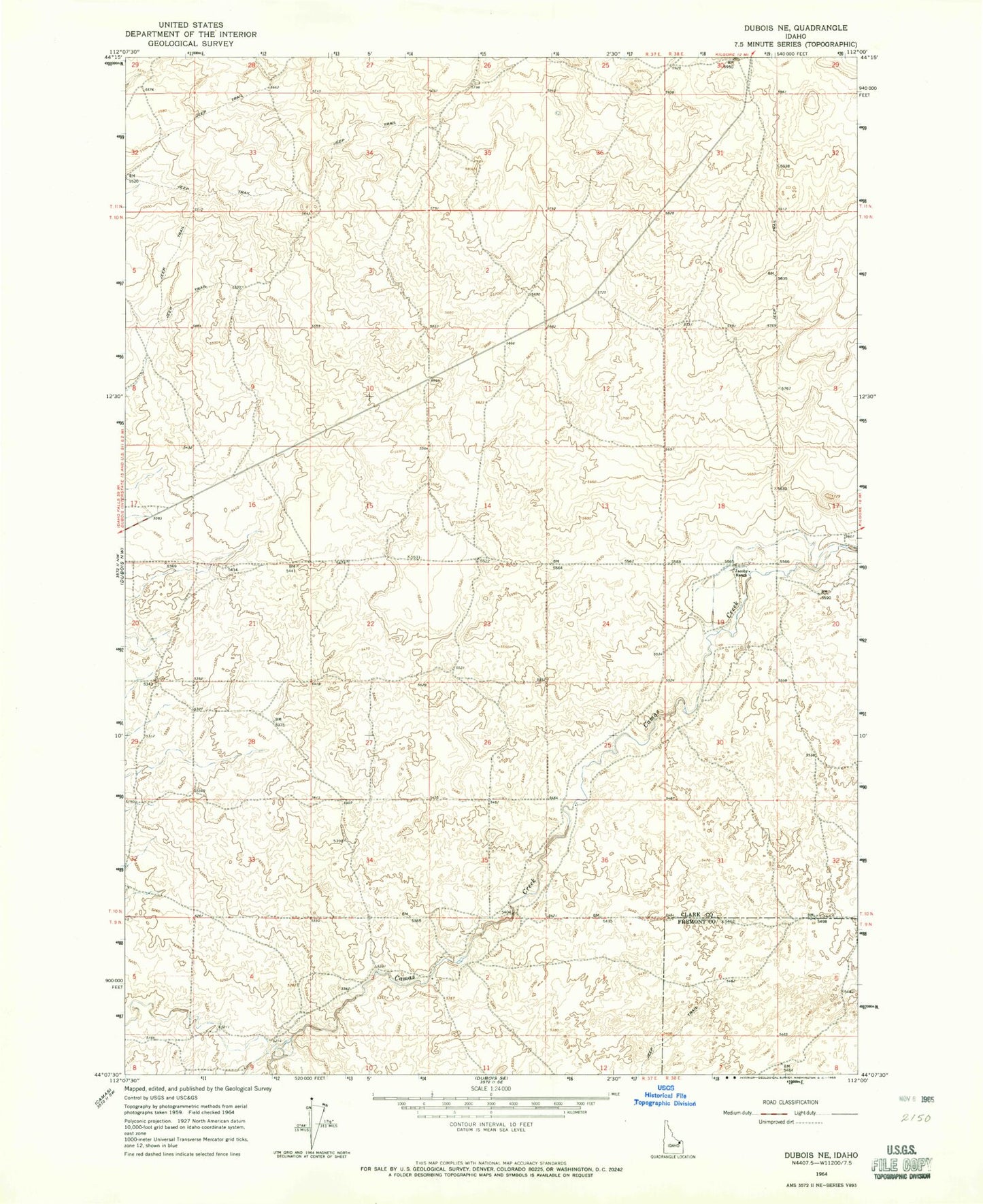 Classic USGS Dubois NE Idaho 7.5'x7.5' Topo Map Image