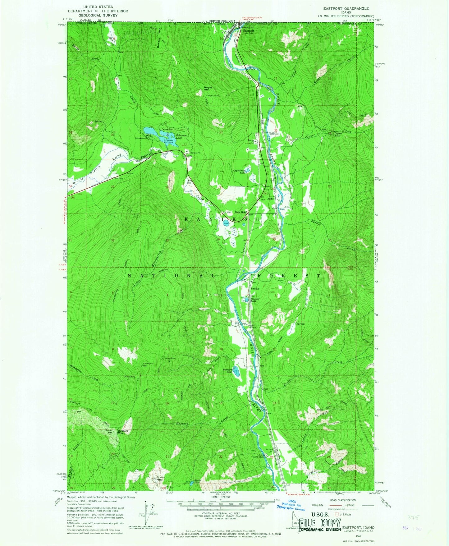 Classic USGS Eastport Idaho 7.5'x7.5' Topo Map Image