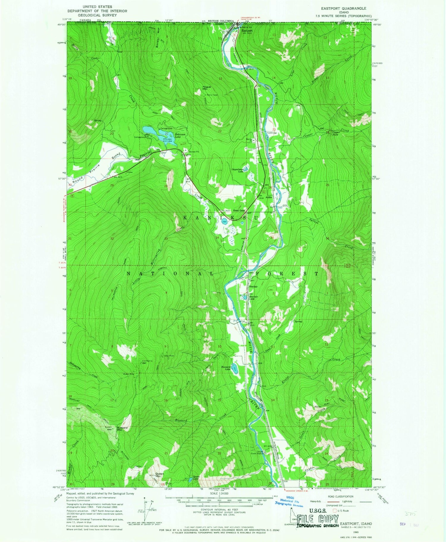 Classic USGS Eastport Idaho 7.5'x7.5' Topo Map Image