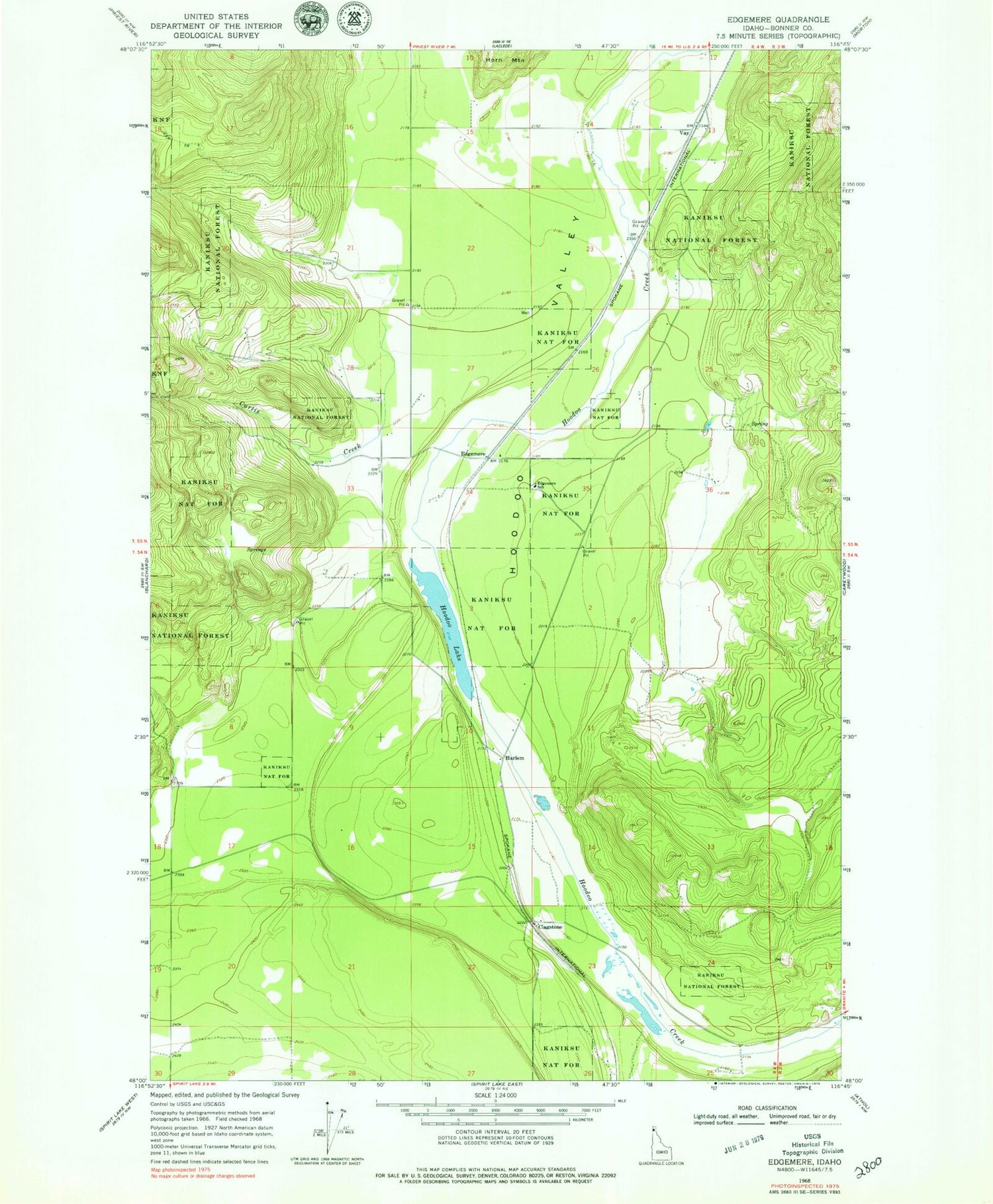 Classic USGS Edgemere Idaho 7.5'x7.5' Topo Map Image