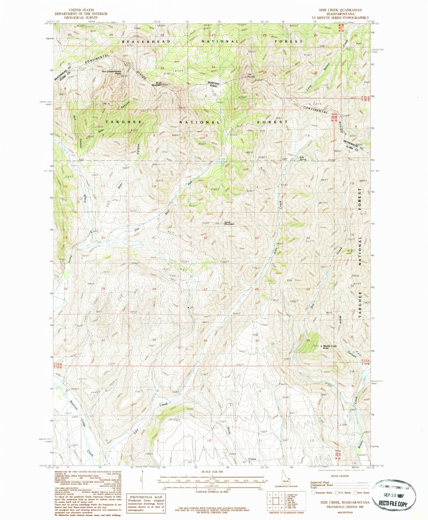 Classic USGS Edie Creek Idaho 7.5'x7.5' Topo Map Image