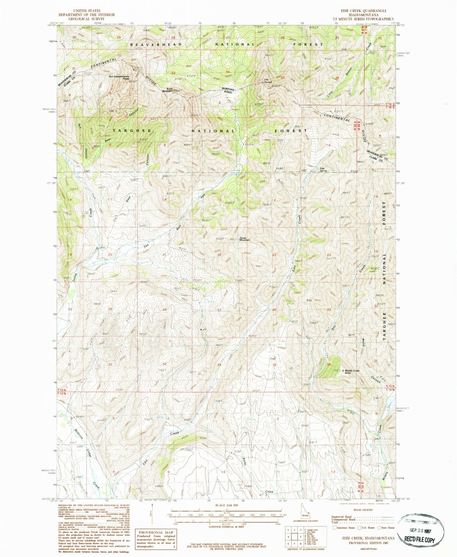 Classic USGS Edie Creek Idaho 7.5'x7.5' Topo Map Image