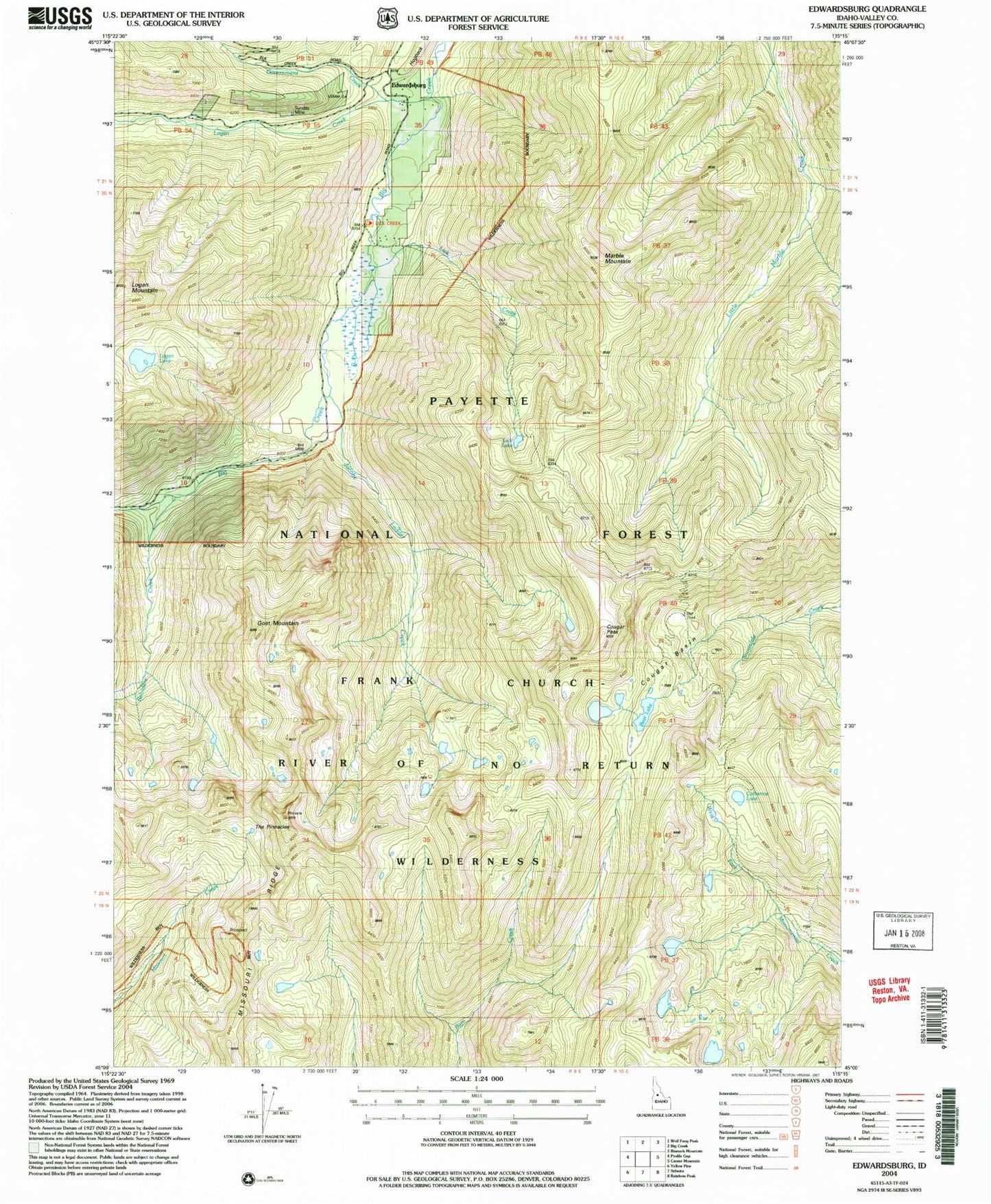 Classic USGS Edwardsburg Idaho 7.5'x7.5' Topo Map Image