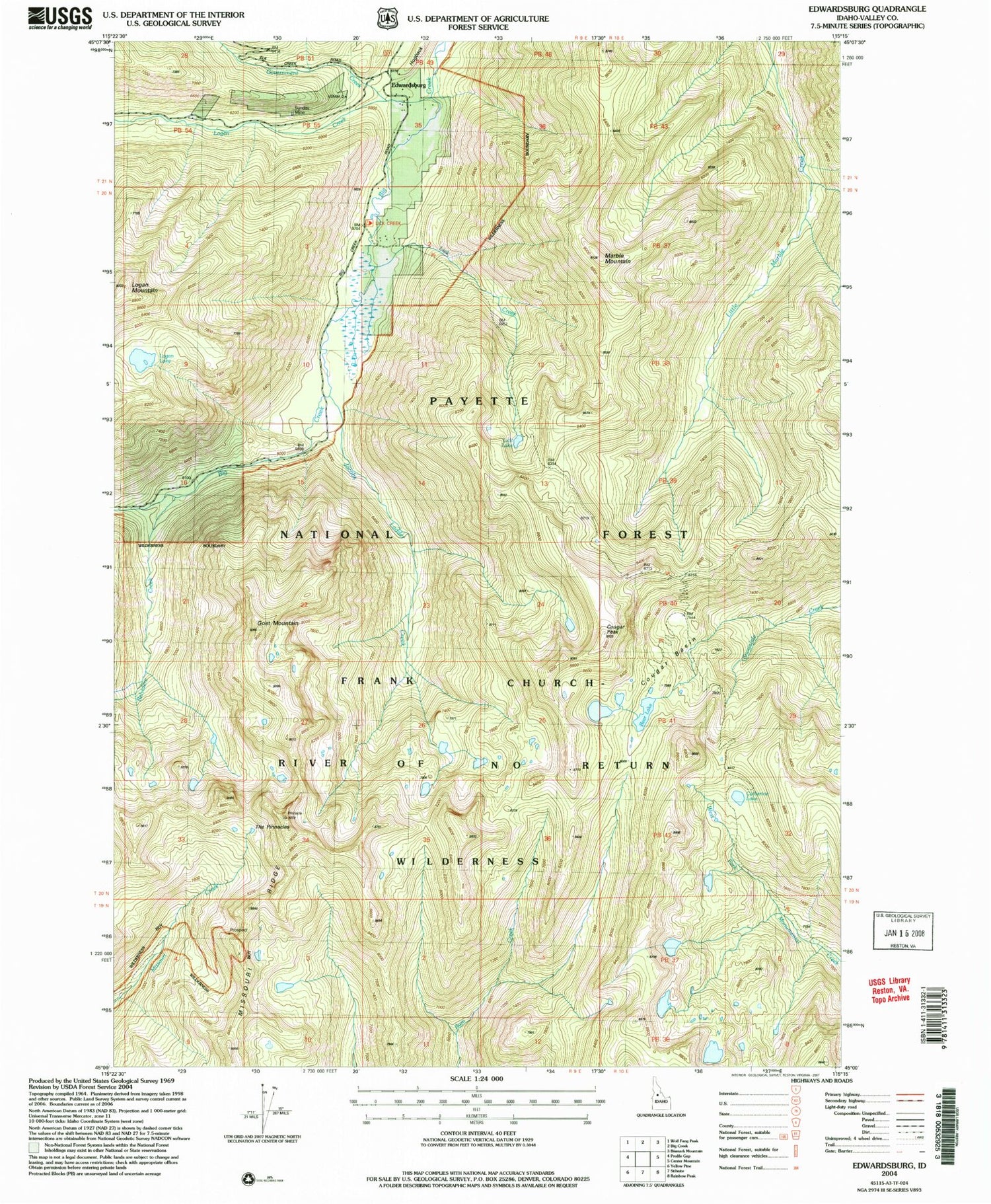 Classic USGS Edwardsburg Idaho 7.5'x7.5' Topo Map Image