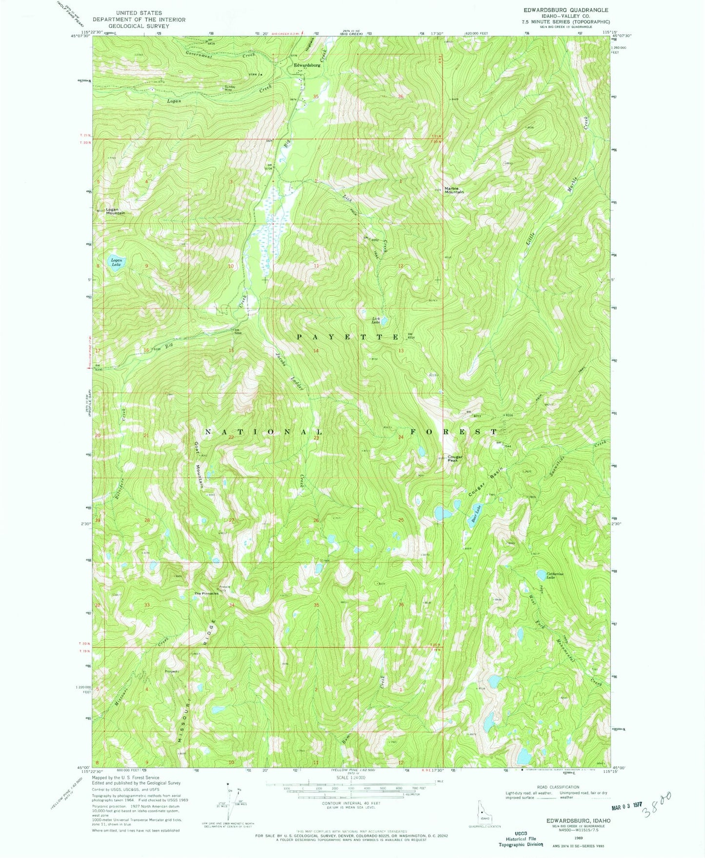 Classic USGS Edwardsburg Idaho 7.5'x7.5' Topo Map Image