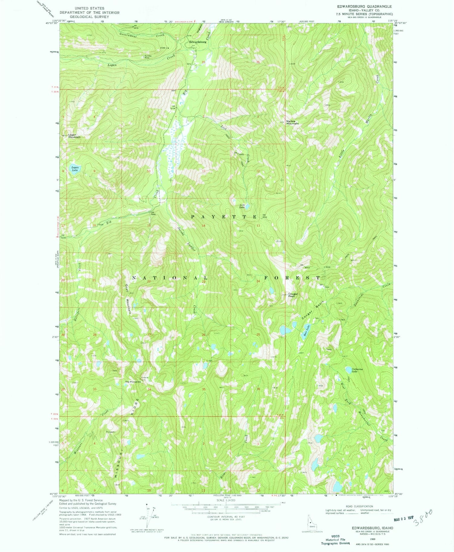 Classic USGS Edwardsburg Idaho 7.5'x7.5' Topo Map Image