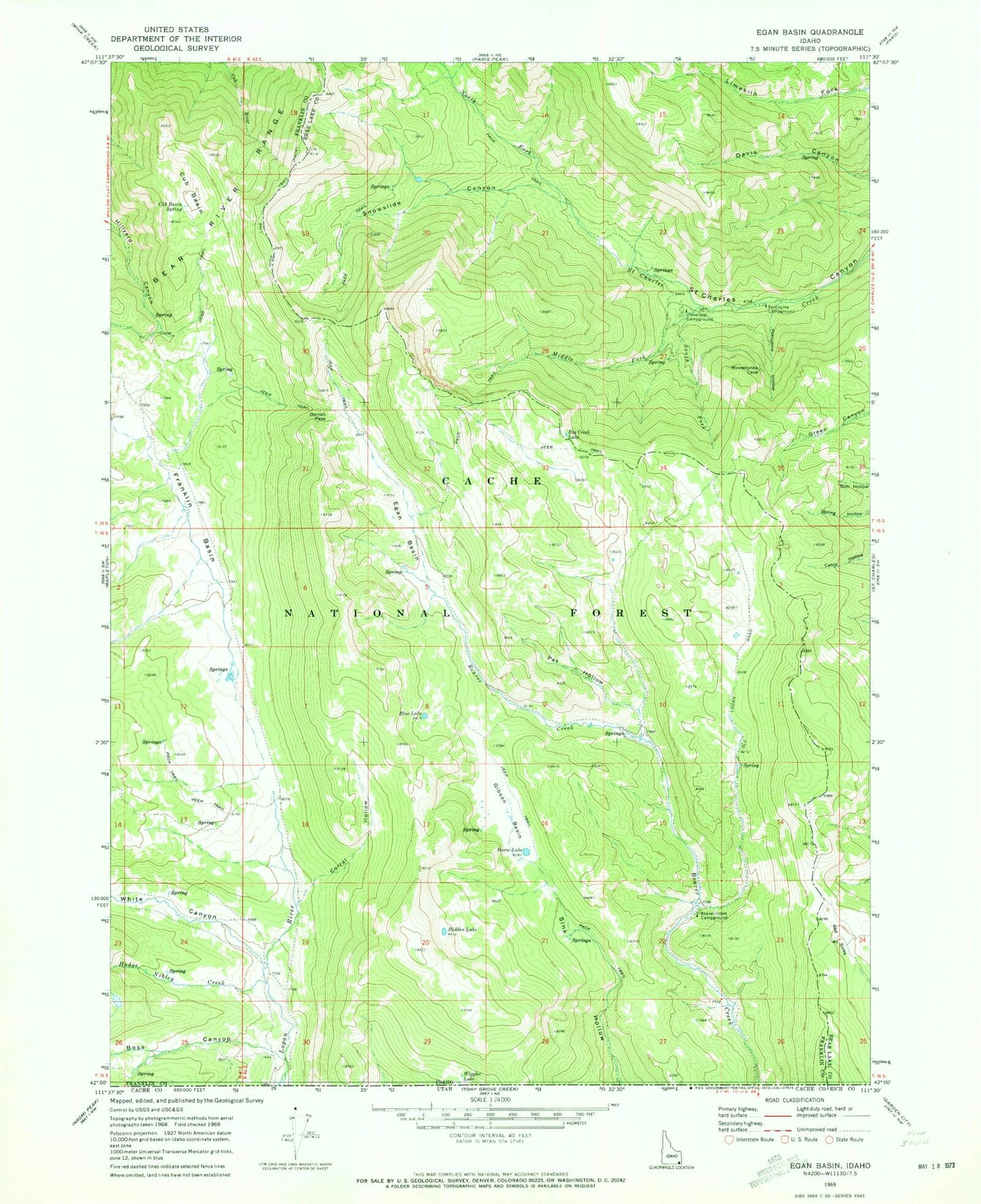 Classic USGS Egan Basin Idaho 7.5'x7.5' Topo Map Image