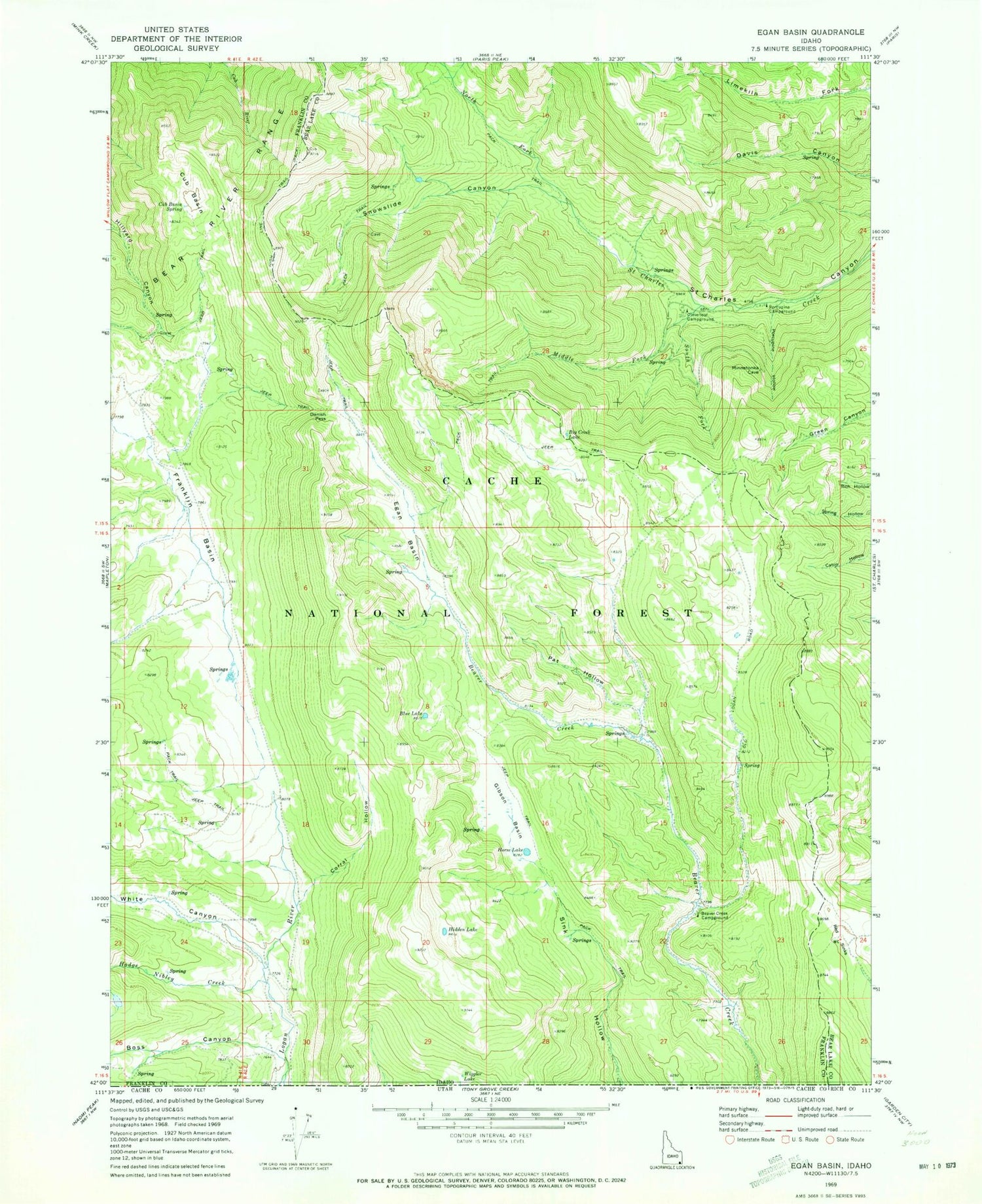 Classic USGS Egan Basin Idaho 7.5'x7.5' Topo Map Image