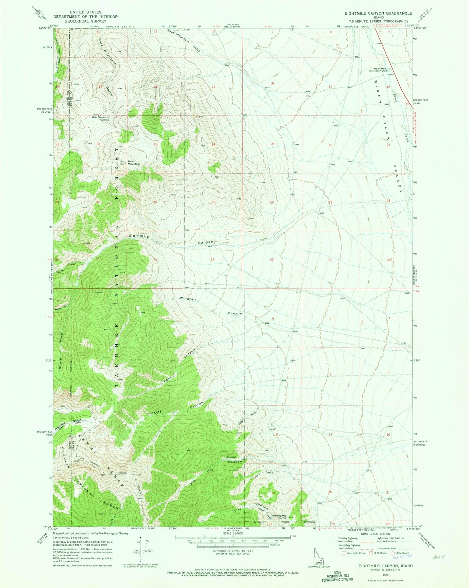 Classic USGS Eightmile Canyon Idaho 7.5'x7.5' Topo Map Image