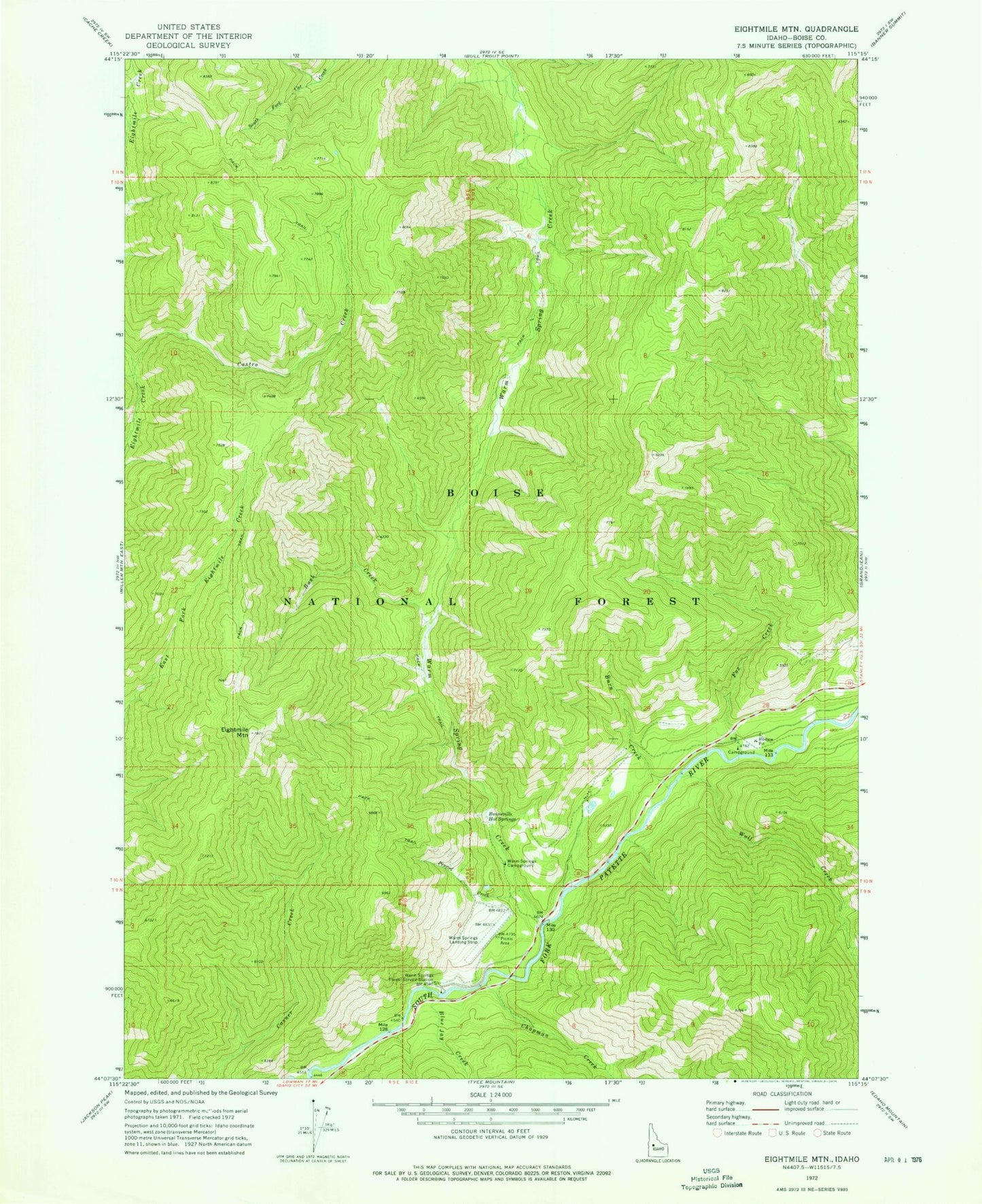 Classic USGS Eightmile Mountain Idaho 7.5'x7.5' Topo Map Image