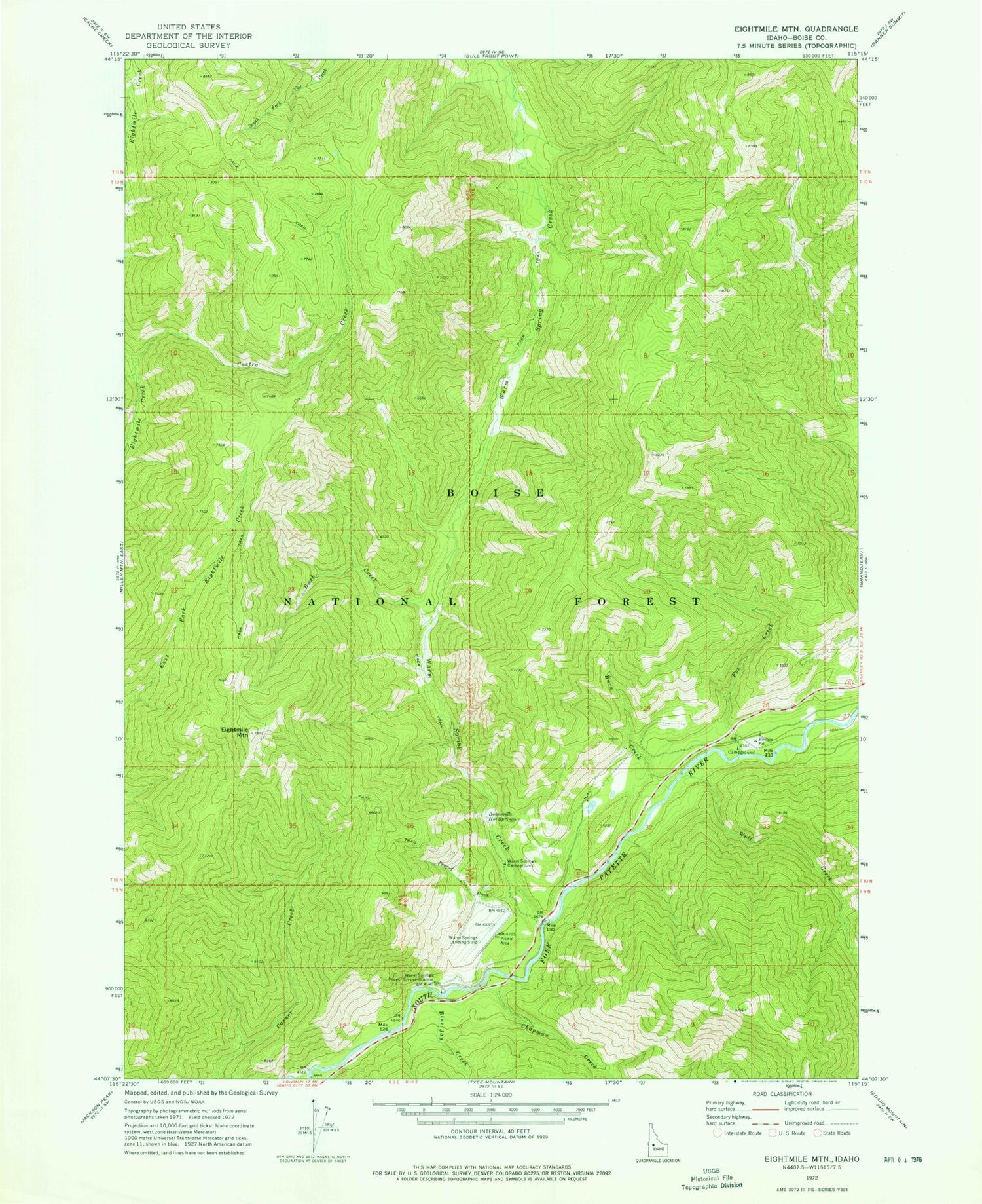Classic USGS Eightmile Mountain Idaho 7.5'x7.5' Topo Map Image