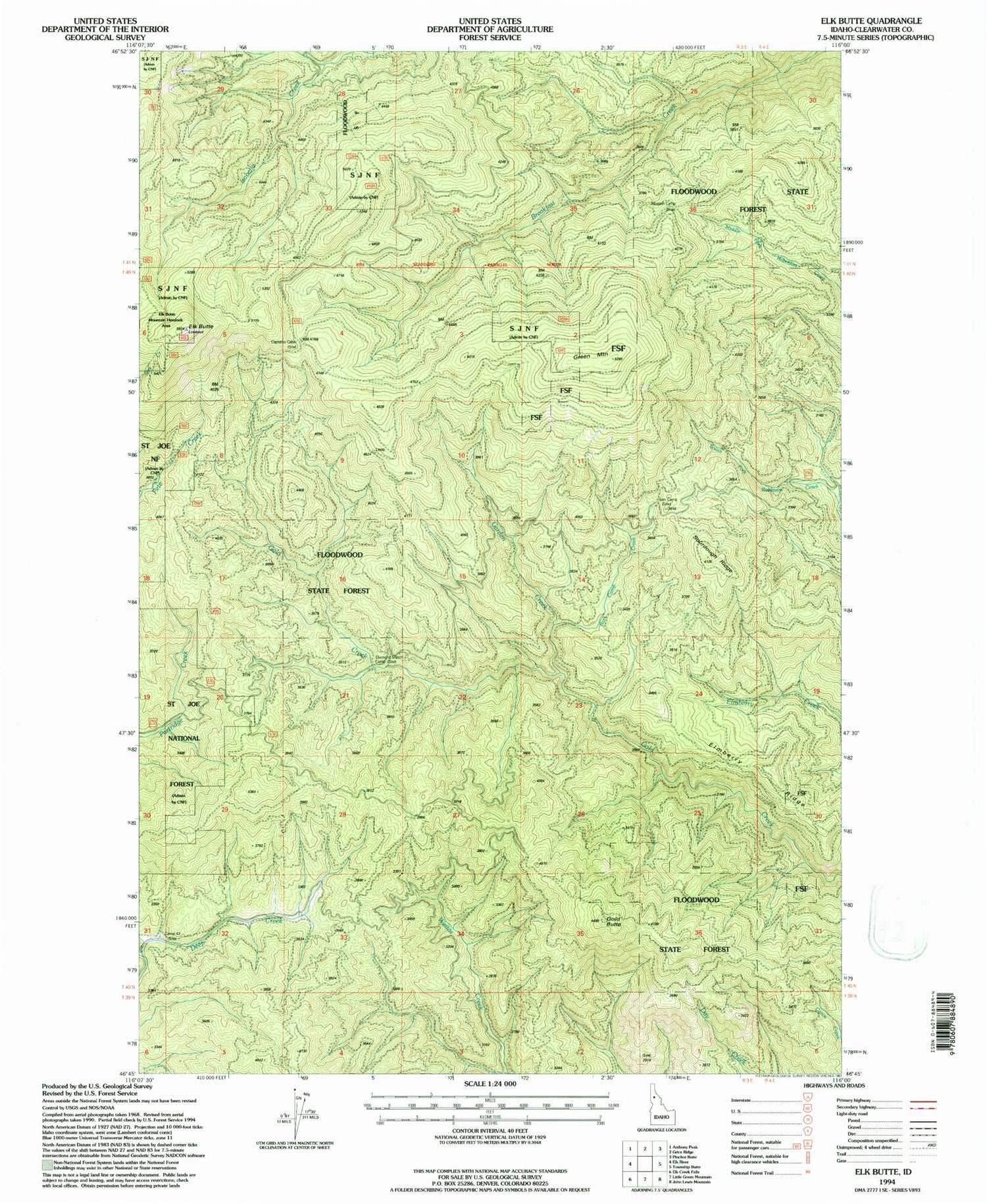 Classic USGS Elk Butte Idaho 7.5'x7.5' Topo Map Image