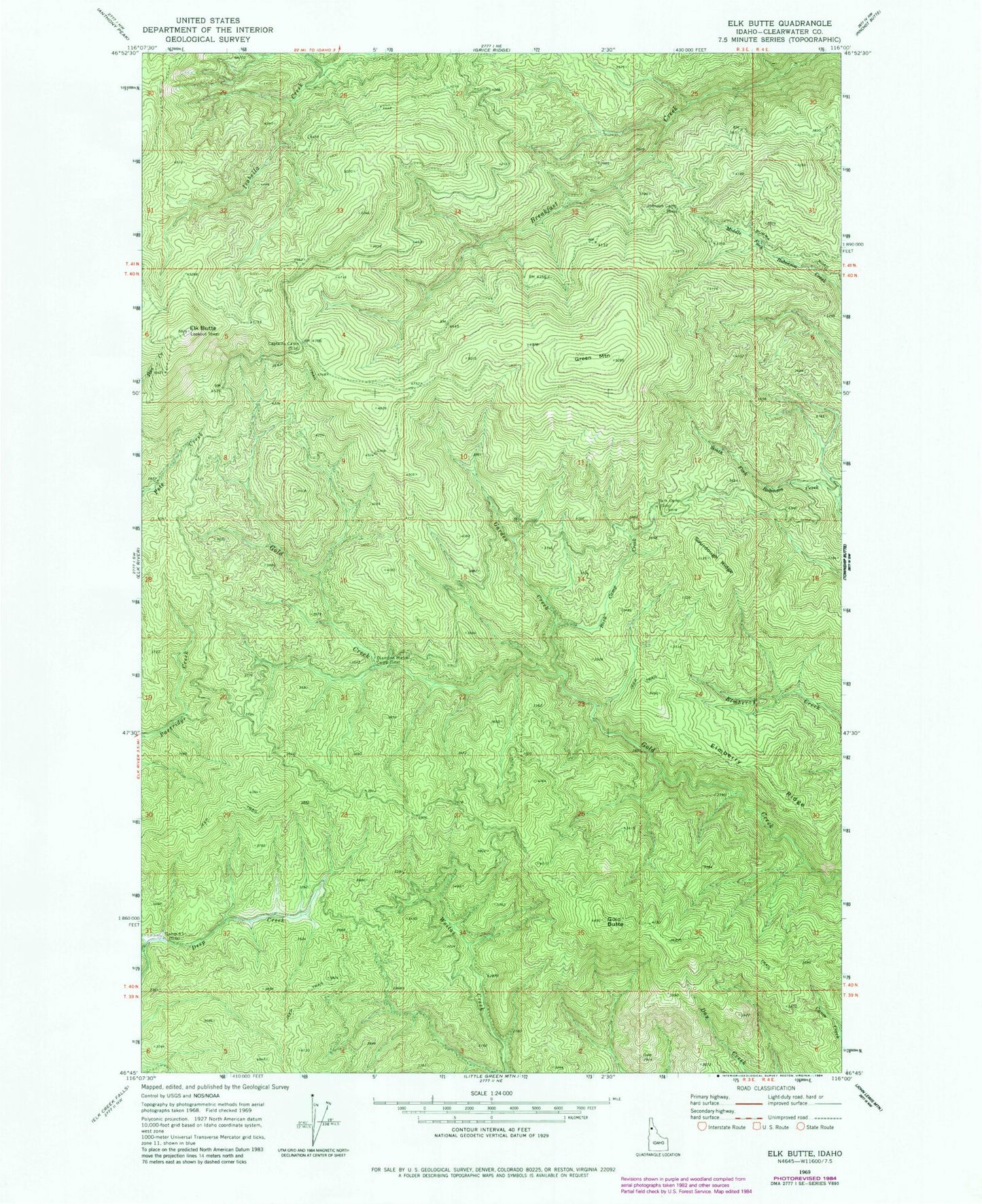 Classic USGS Elk Butte Idaho 7.5'x7.5' Topo Map Image