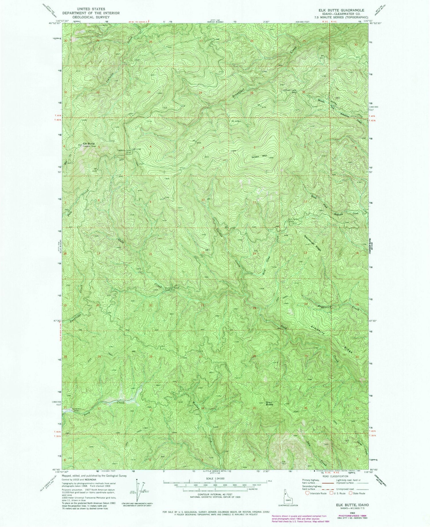 Classic USGS Elk Butte Idaho 7.5'x7.5' Topo Map Image