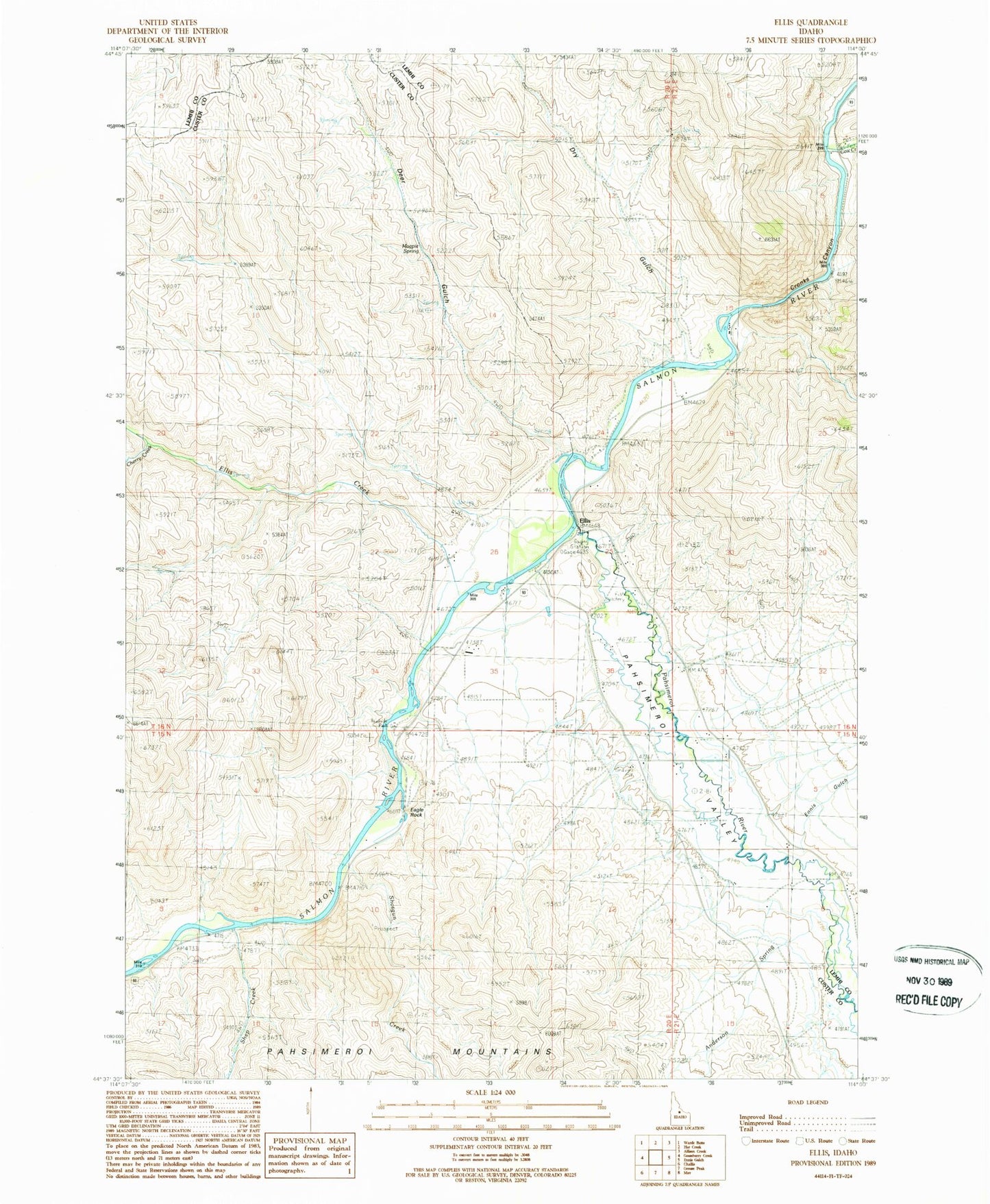 Classic USGS Ellis Idaho 7.5'x7.5' Topo Map Image