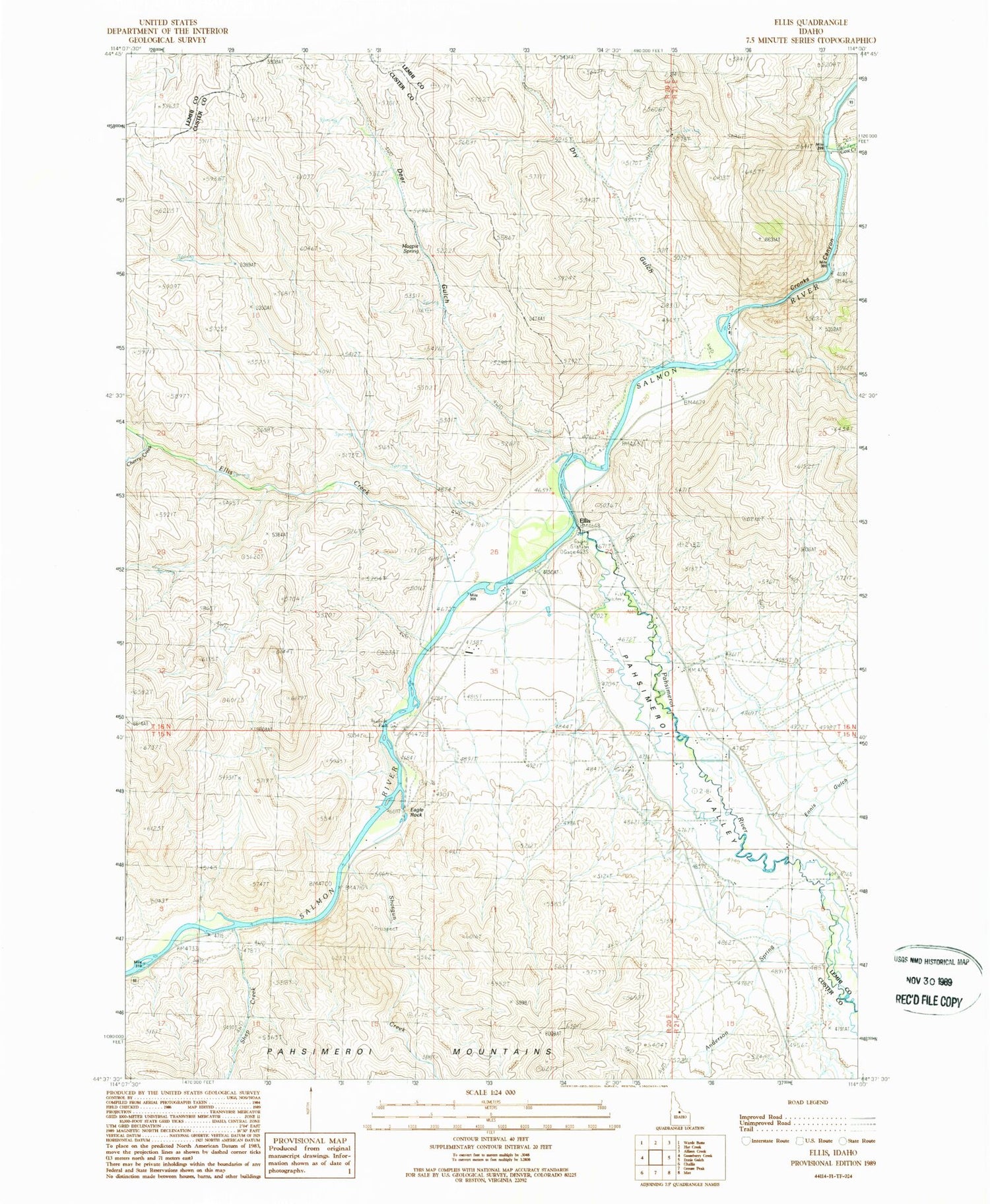 Classic USGS Ellis Idaho 7.5'x7.5' Topo Map Image