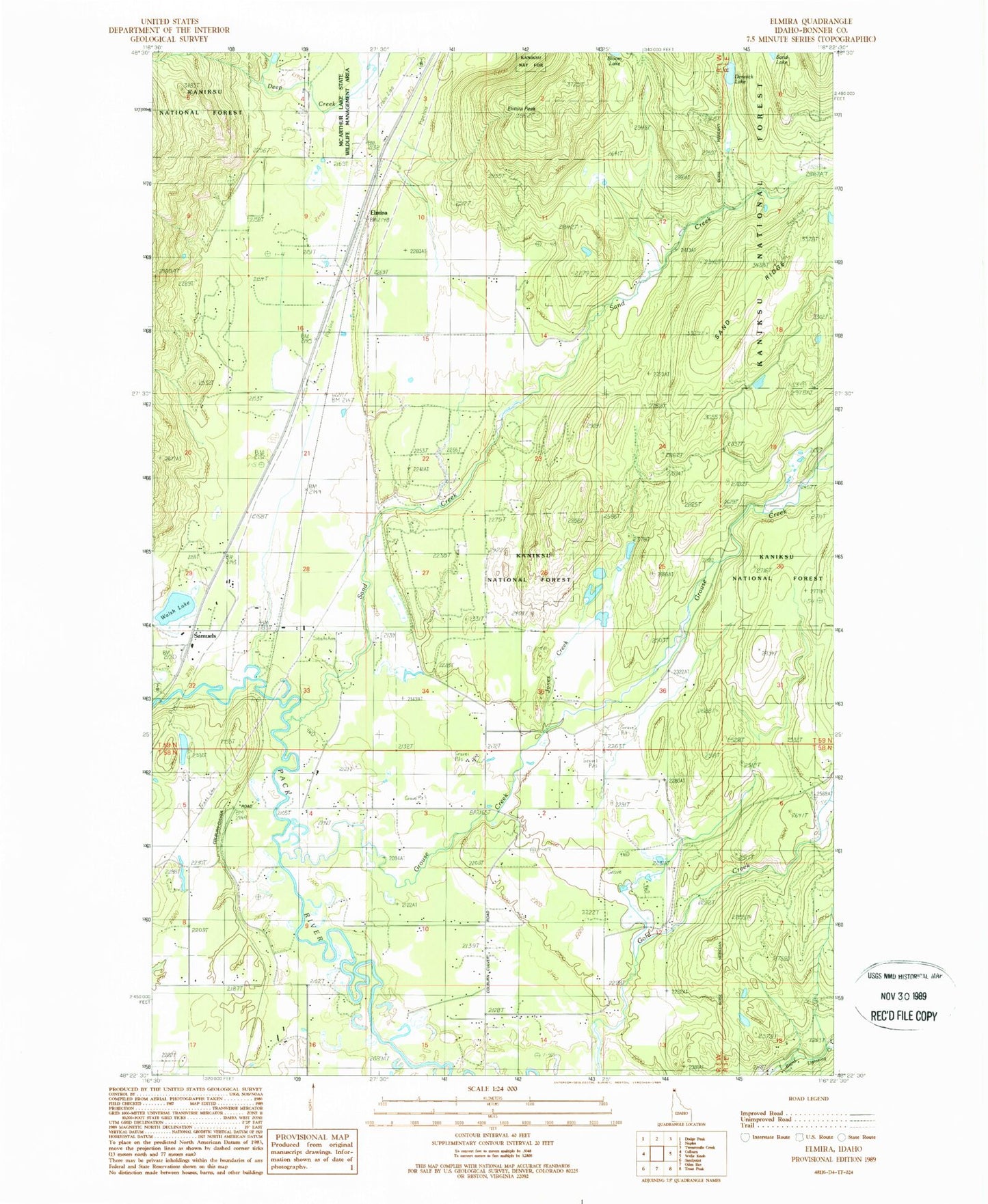 Classic USGS Elmira Idaho 7.5'x7.5' Topo Map Image
