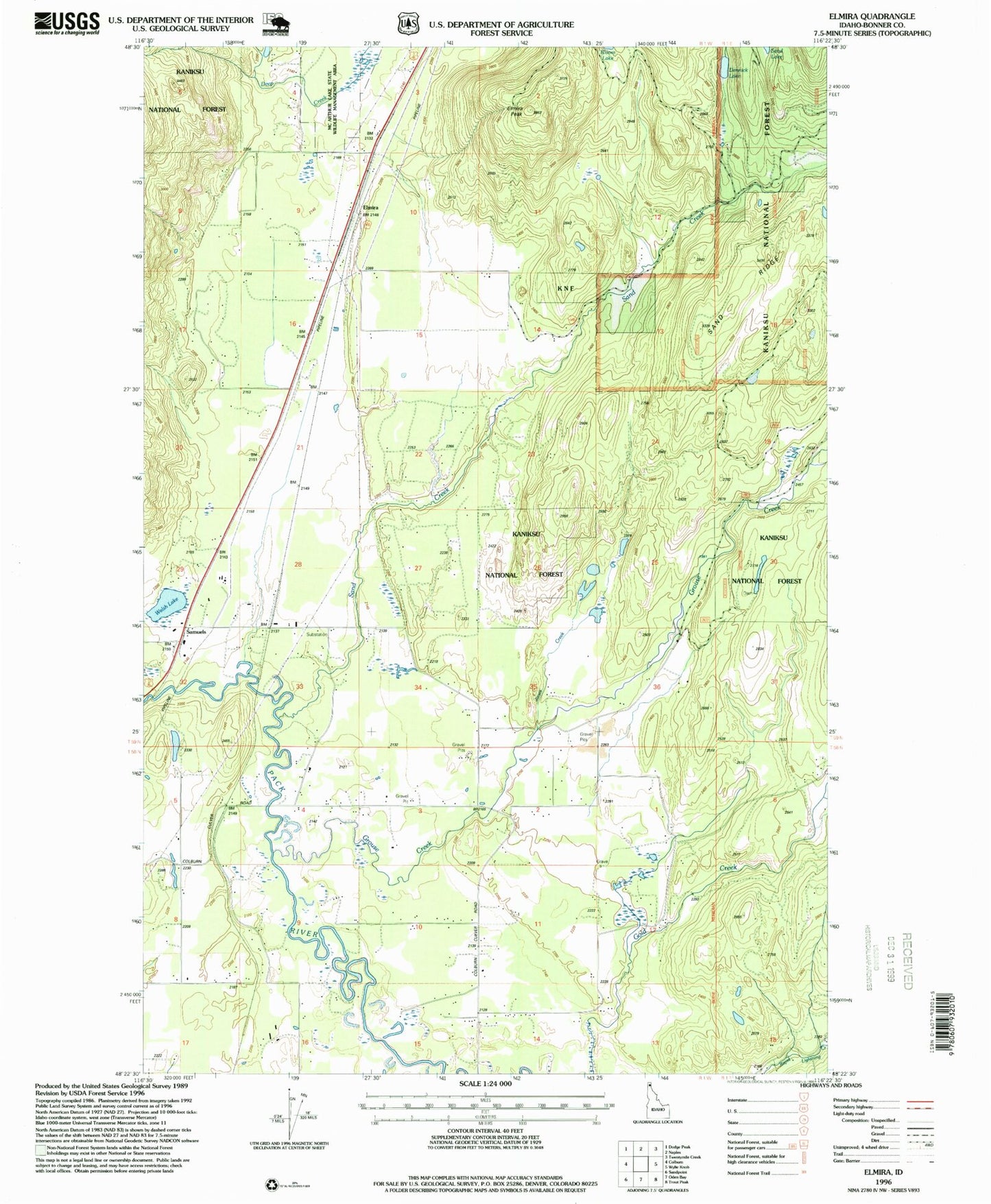 Classic USGS Elmira Idaho 7.5'x7.5' Topo Map Image