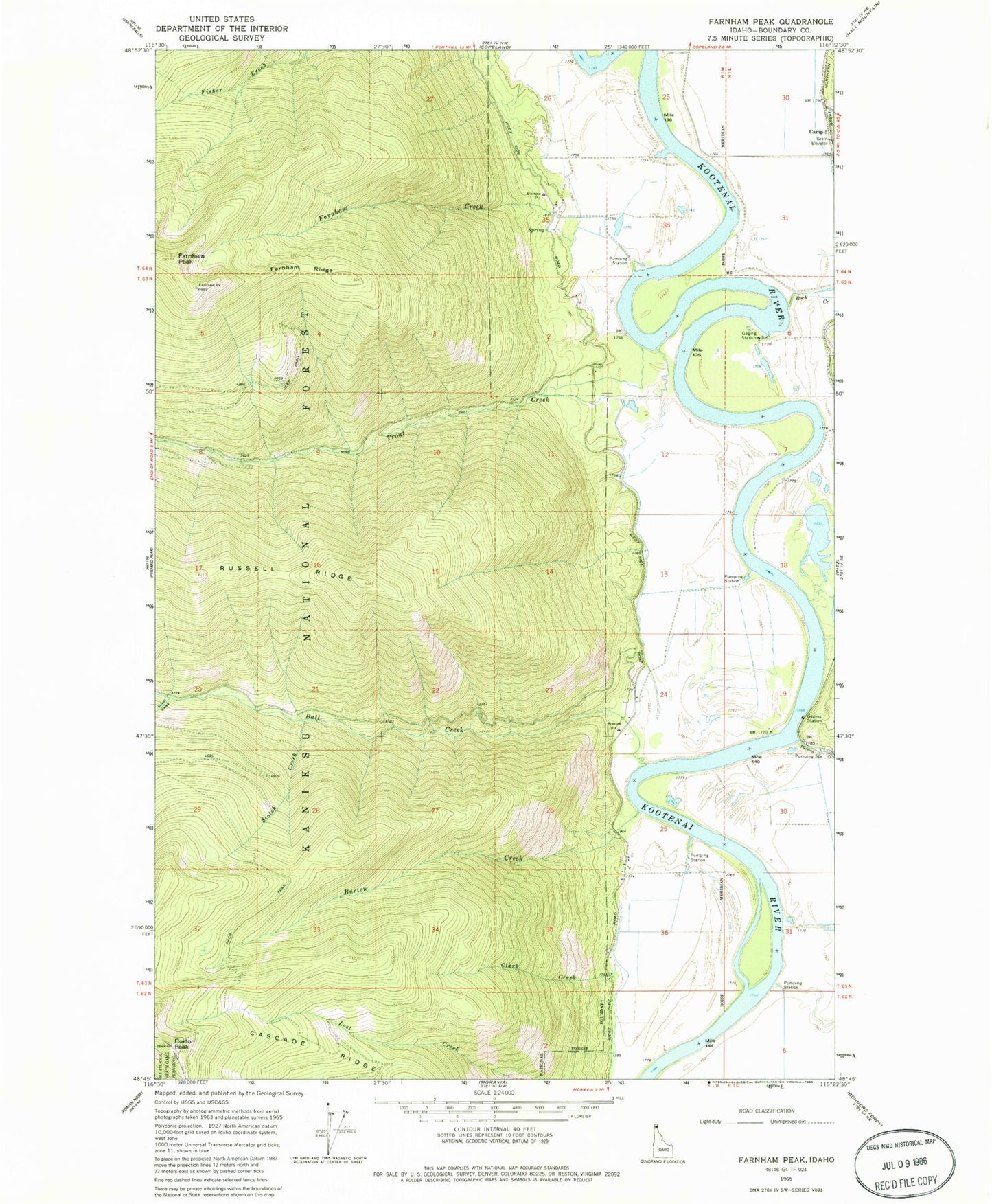 Classic USGS Farnham Peak Idaho 7.5'x7.5' Topo Map Image