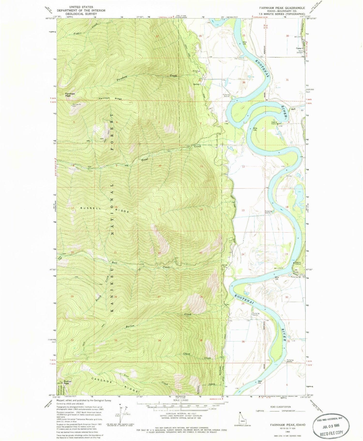Classic USGS Farnham Peak Idaho 7.5'x7.5' Topo Map Image
