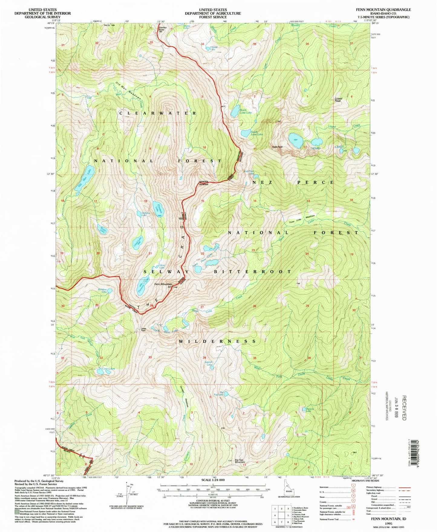 Classic USGS Fenn Mountain Idaho 7.5'x7.5' Topo Map Image