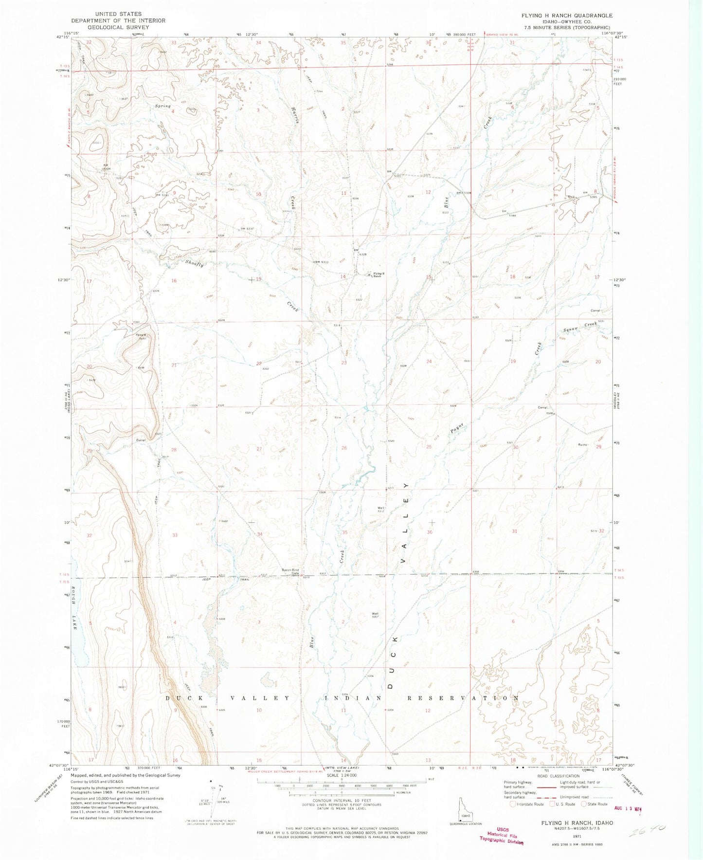 Classic USGS Flying H Ranch Idaho 7.5'x7.5' Topo Map Image