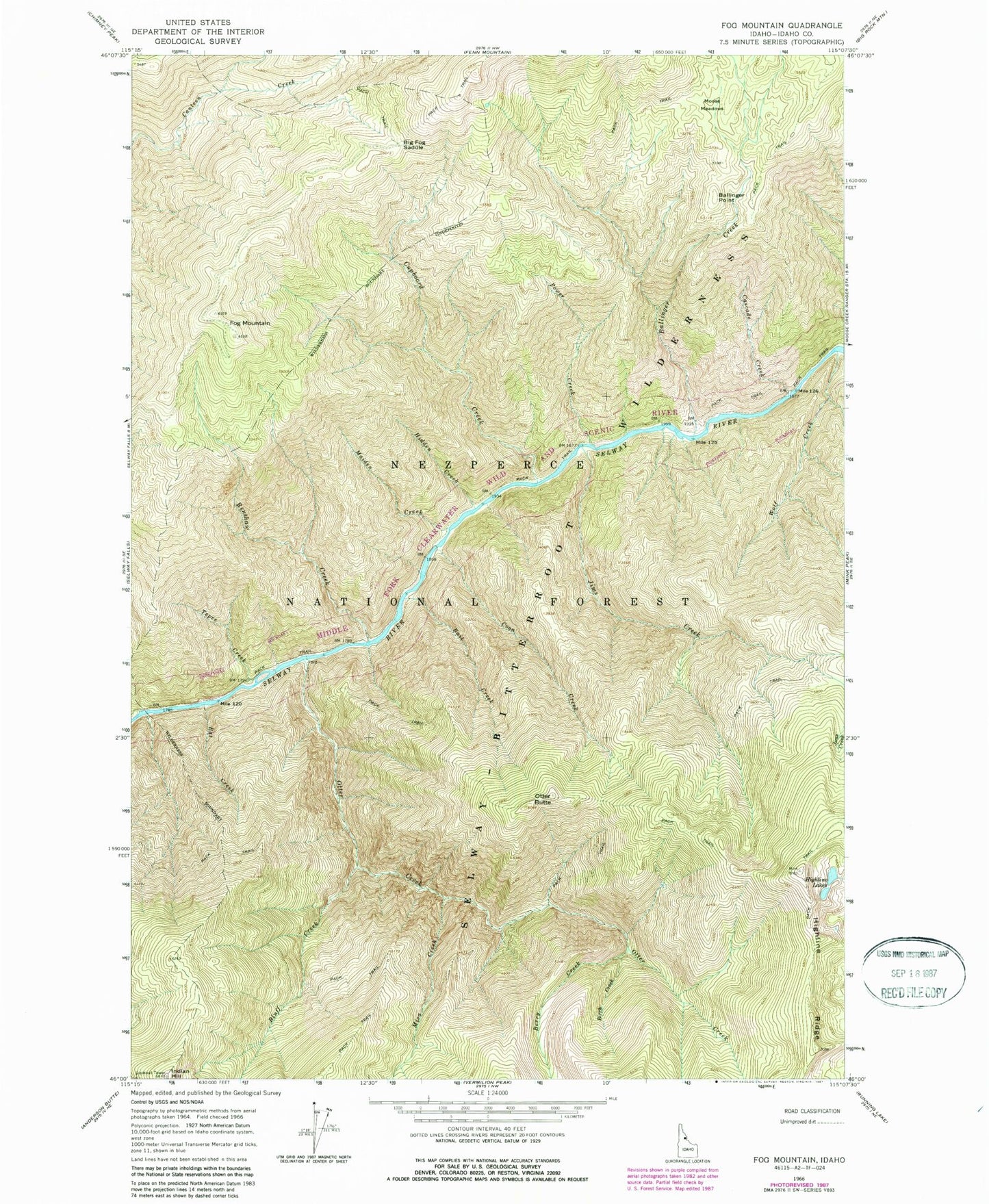 Classic USGS Fog Mountain Idaho 7.5'x7.5' Topo Map Image