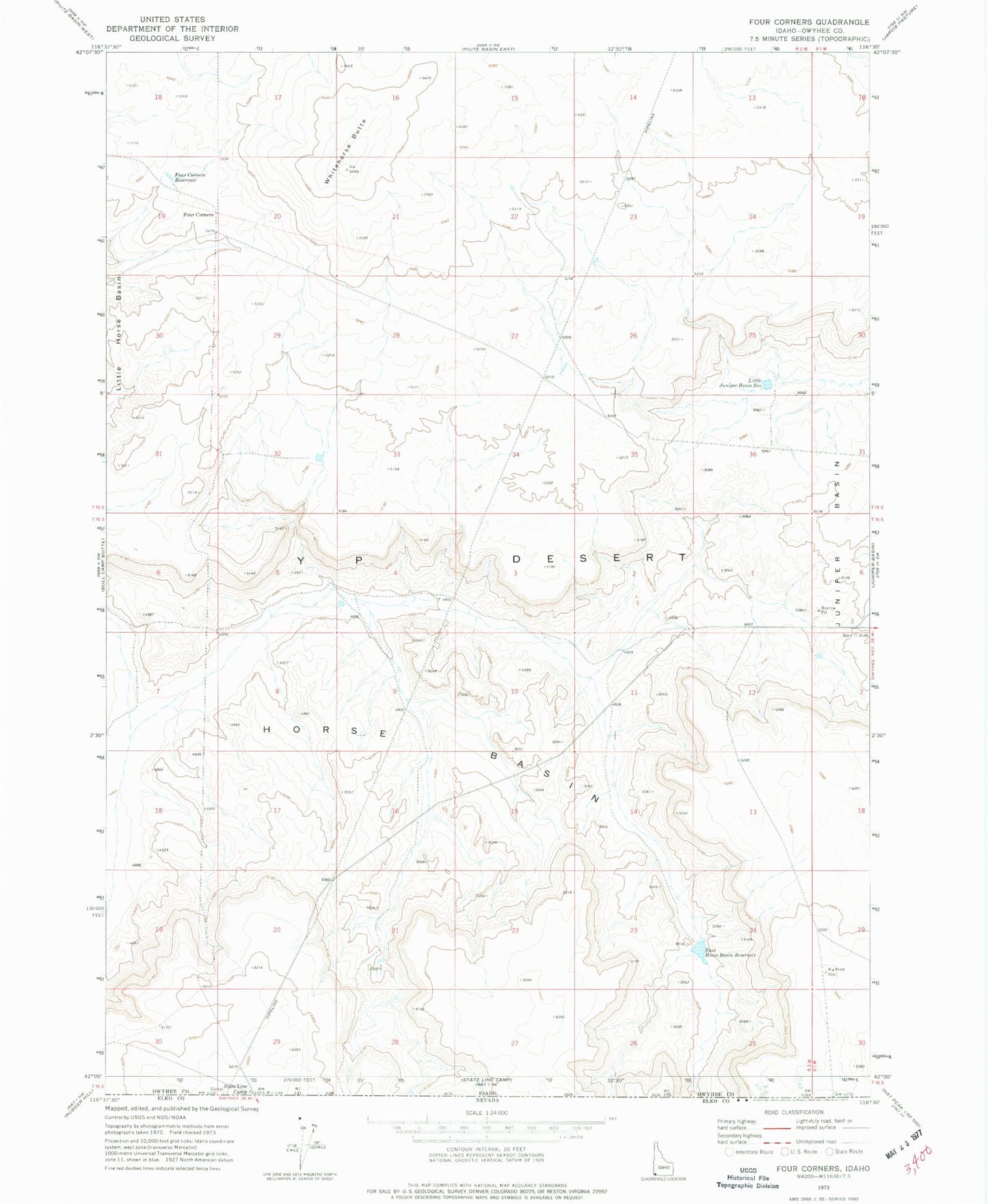 Classic USGS Four Corners Idaho 7.5'x7.5' Topo Map Image