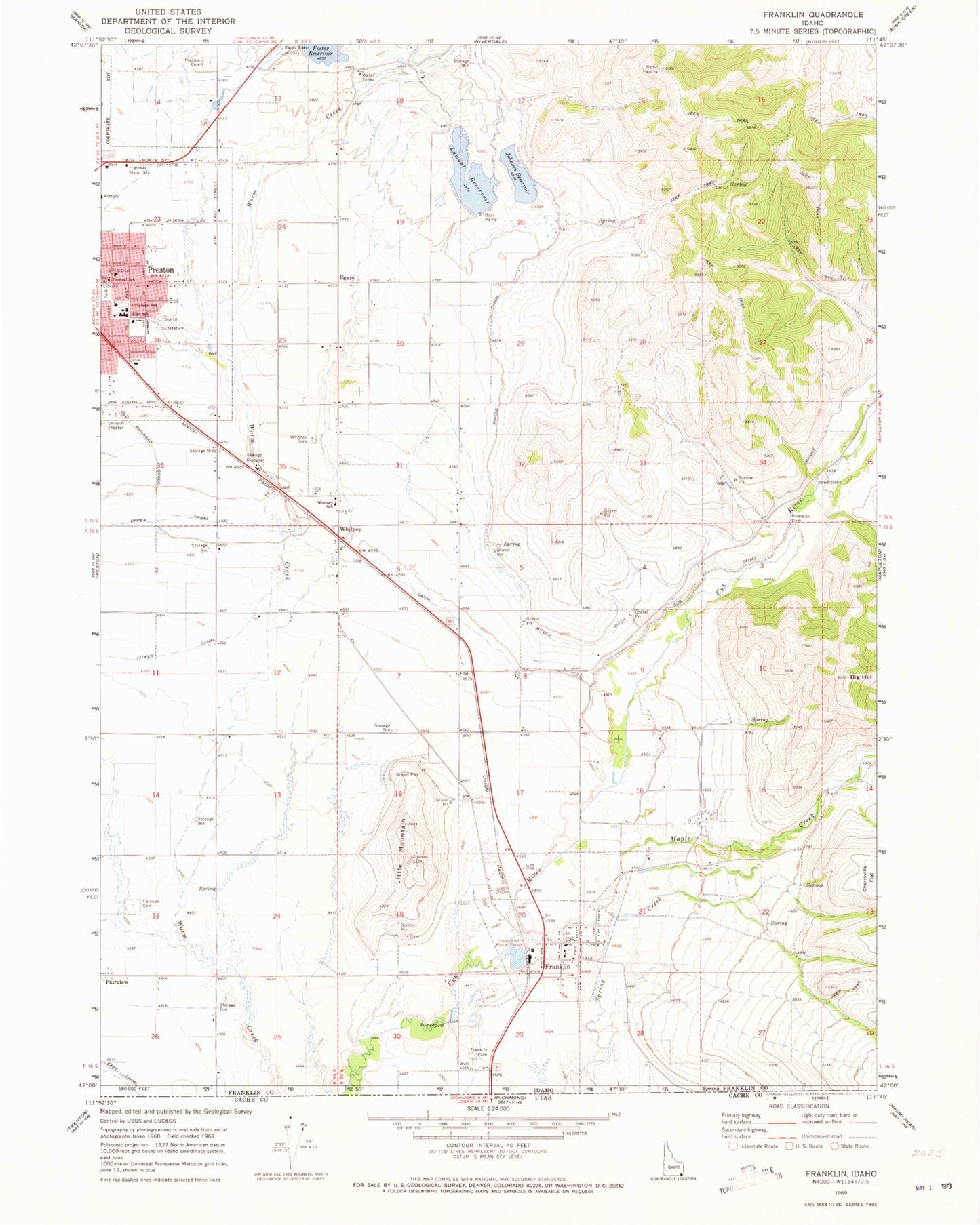 Classic USGS Franklin Idaho 7.5'x7.5' Topo Map Image