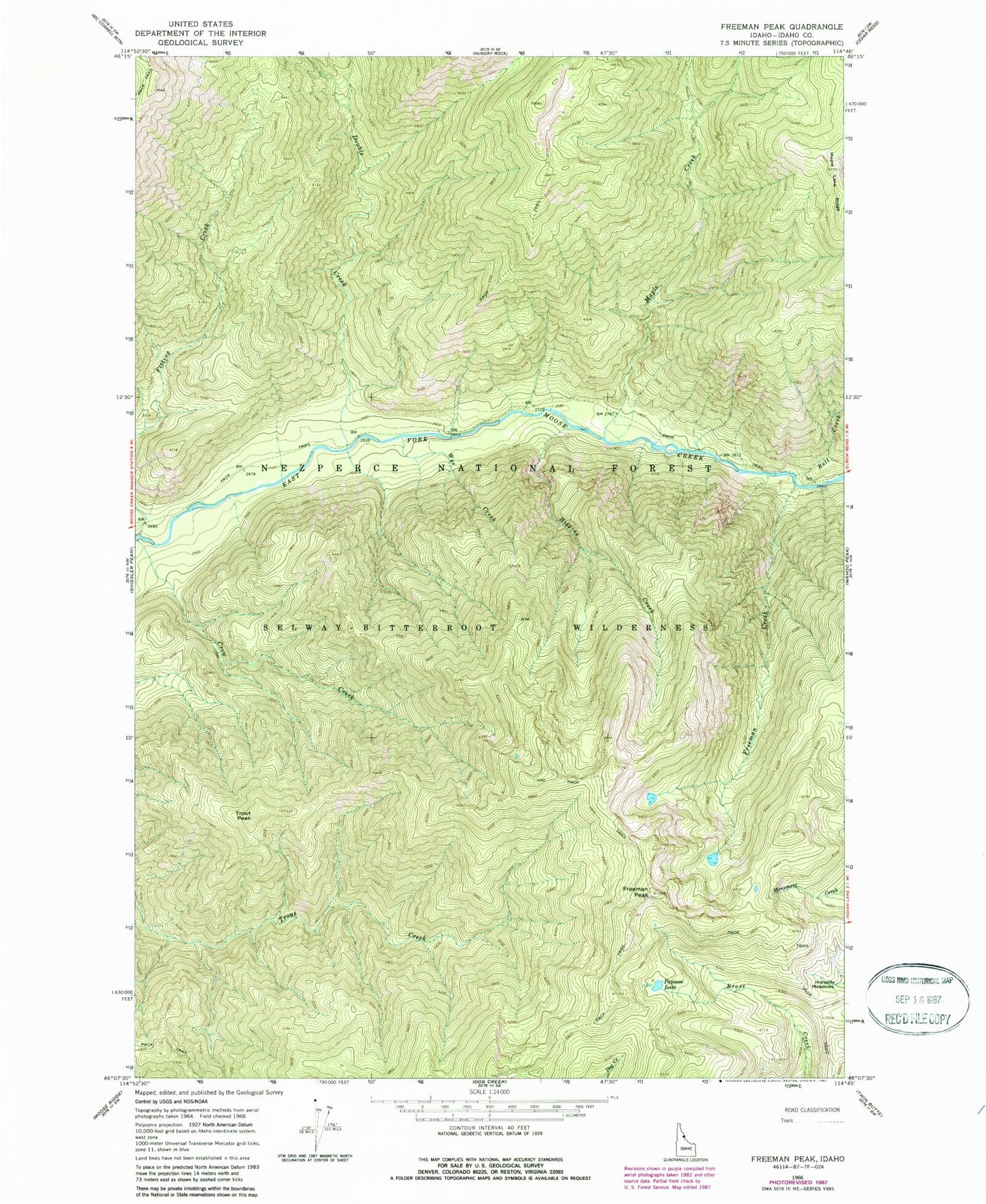 Classic USGS Freeman Peak Idaho 7.5'x7.5' Topo Map Image