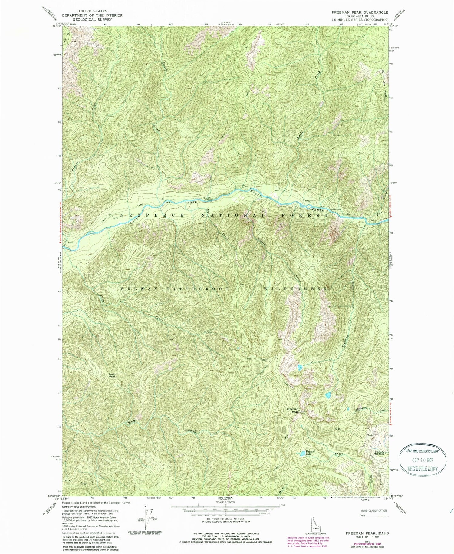 Classic USGS Freeman Peak Idaho 7.5'x7.5' Topo Map Image