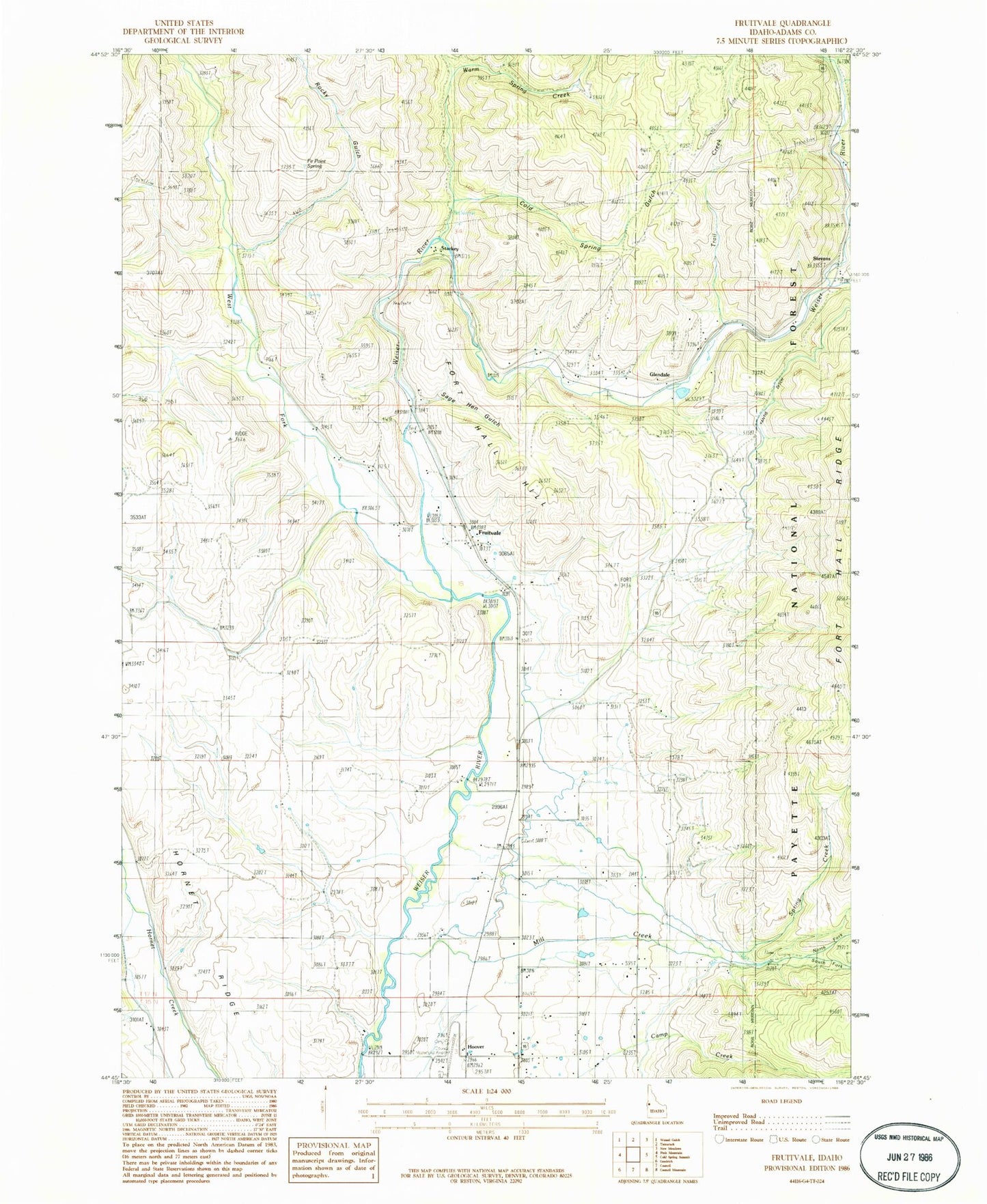 Classic USGS Fruitvale Idaho 7.5'x7.5' Topo Map Image