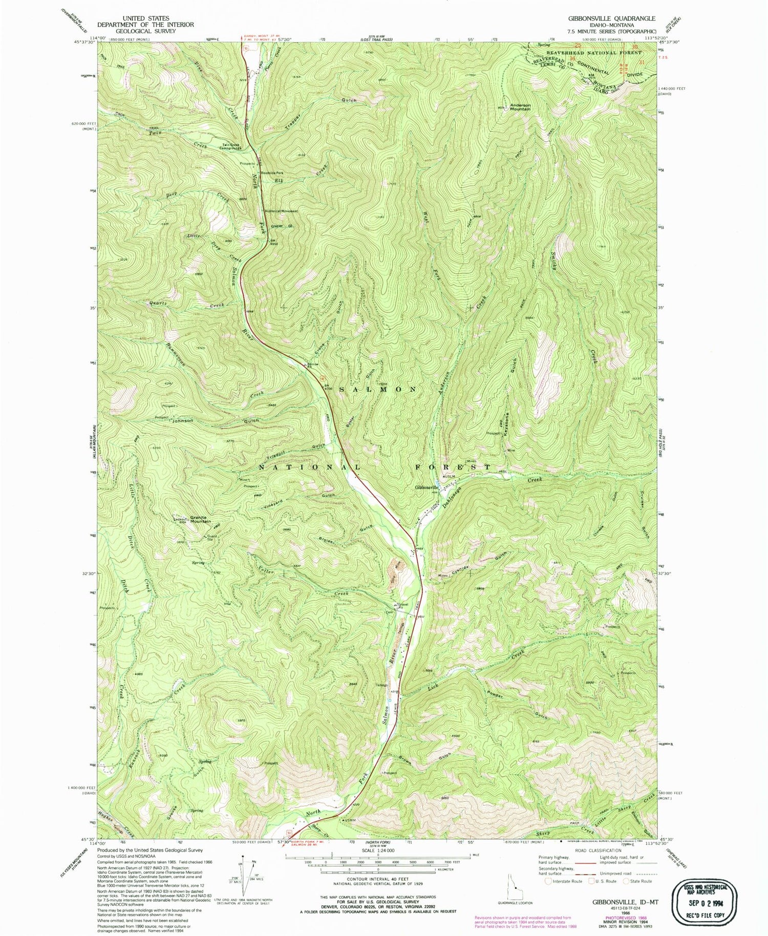 Classic USGS Gibbonsville Idaho 7.5'x7.5' Topo Map Image