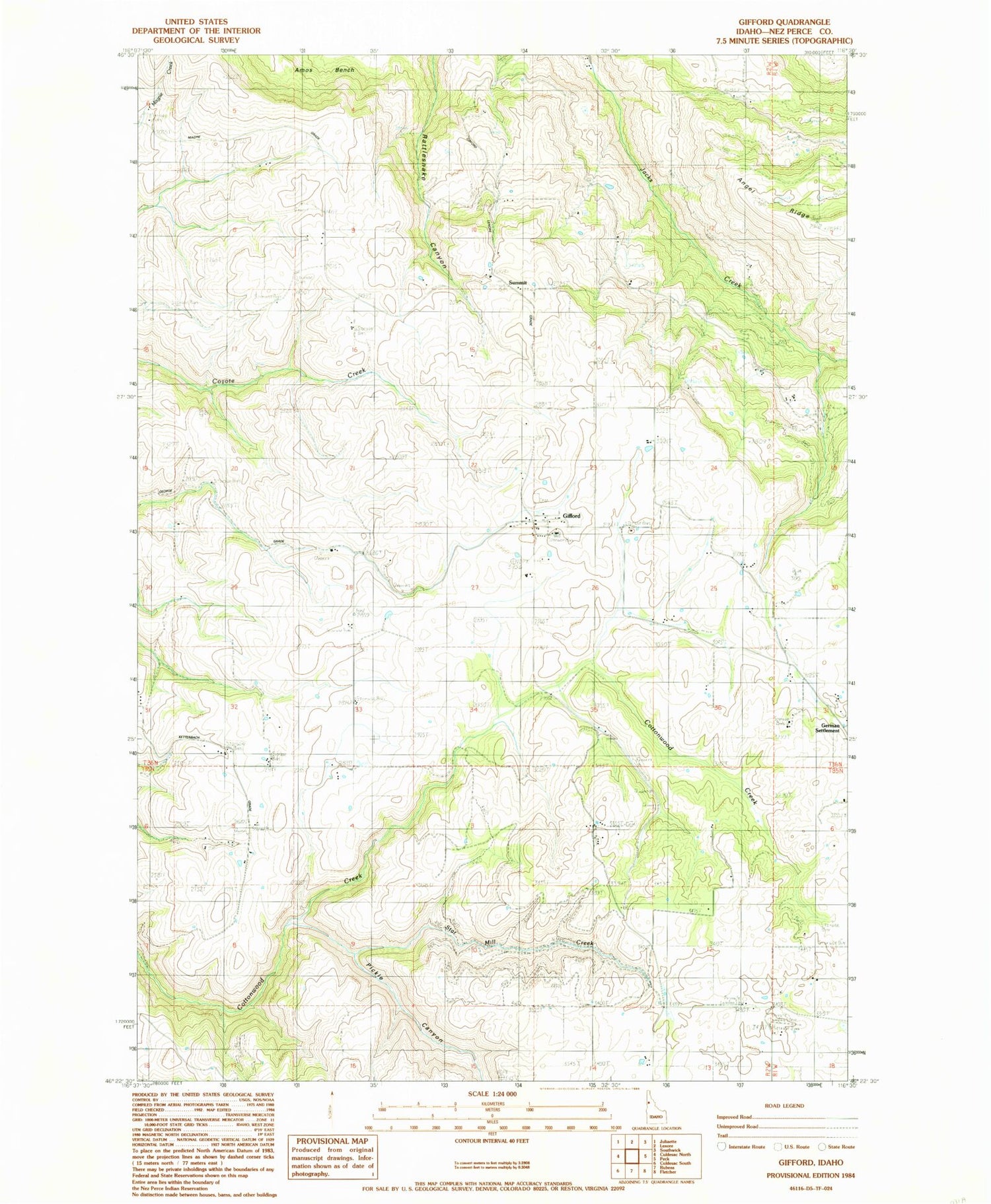 Classic USGS Gifford Idaho 7.5'x7.5' Topo Map Image