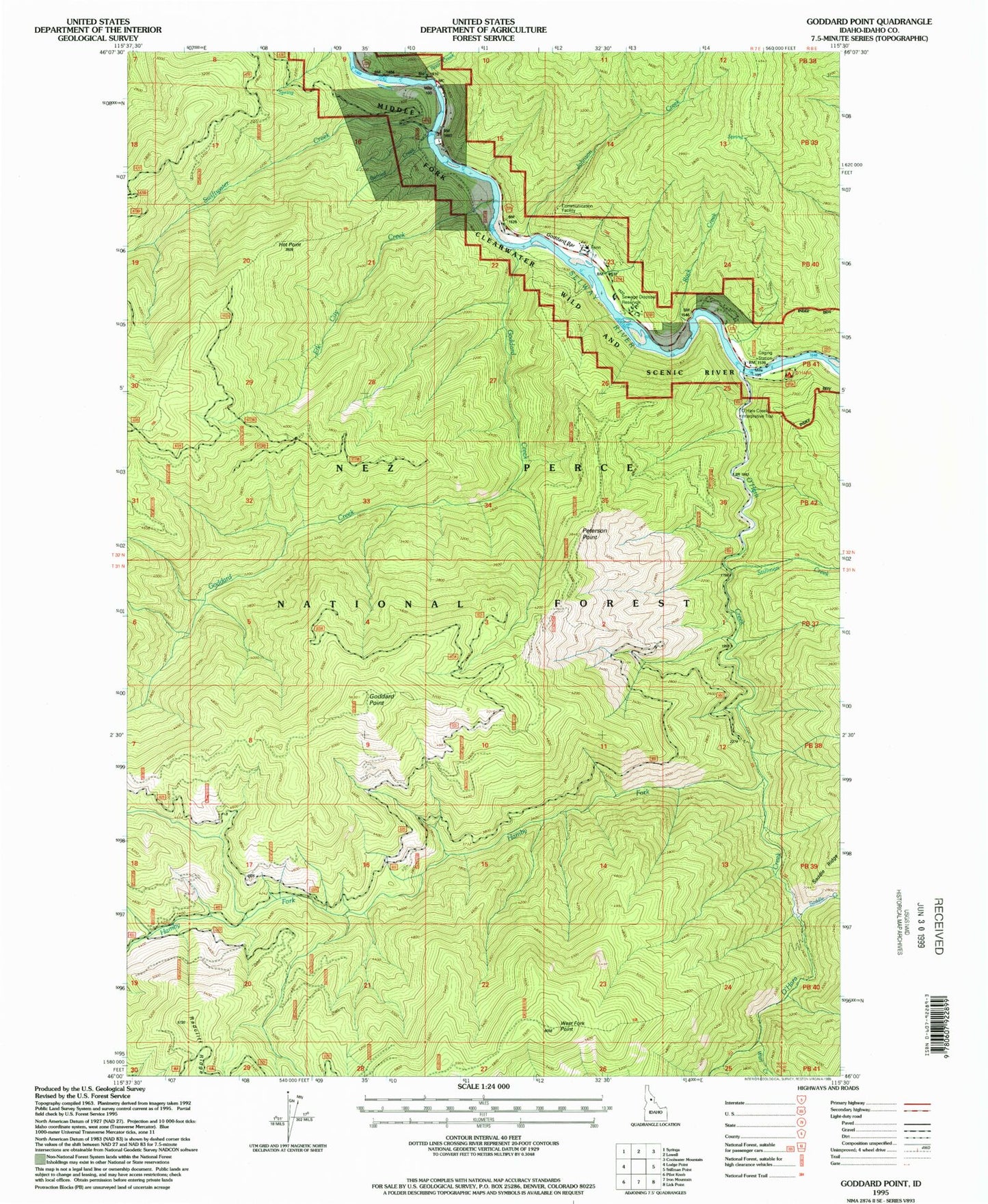 Classic USGS Goddard Point Idaho 7.5'x7.5' Topo Map Image