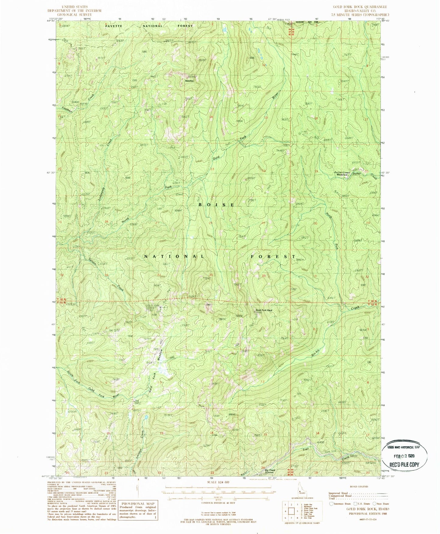 Classic USGS Gold Fork Rock Idaho 7.5'x7.5' Topo Map Image