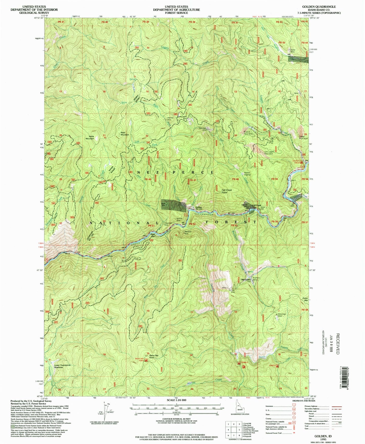 Classic USGS Golden Idaho 7.5'x7.5' Topo Map Image