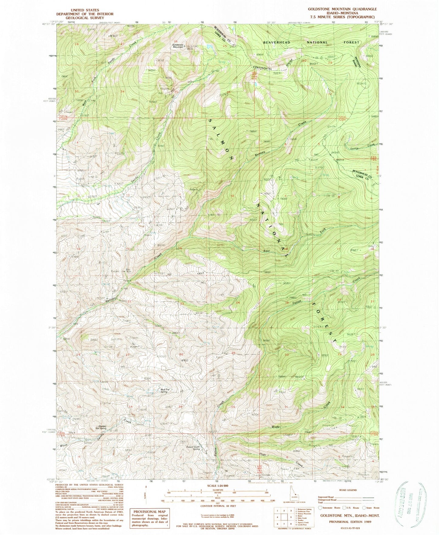 Classic USGS Goldstone Mountain Idaho 7.5'x7.5' Topo Map Image