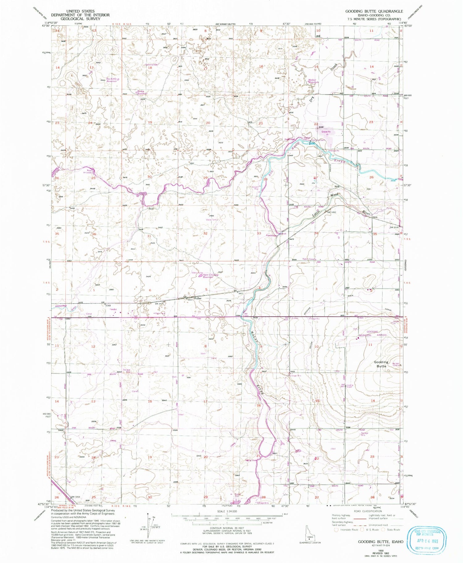 Classic USGS Gooding Butte Idaho 7.5'x7.5' Topo Map Image