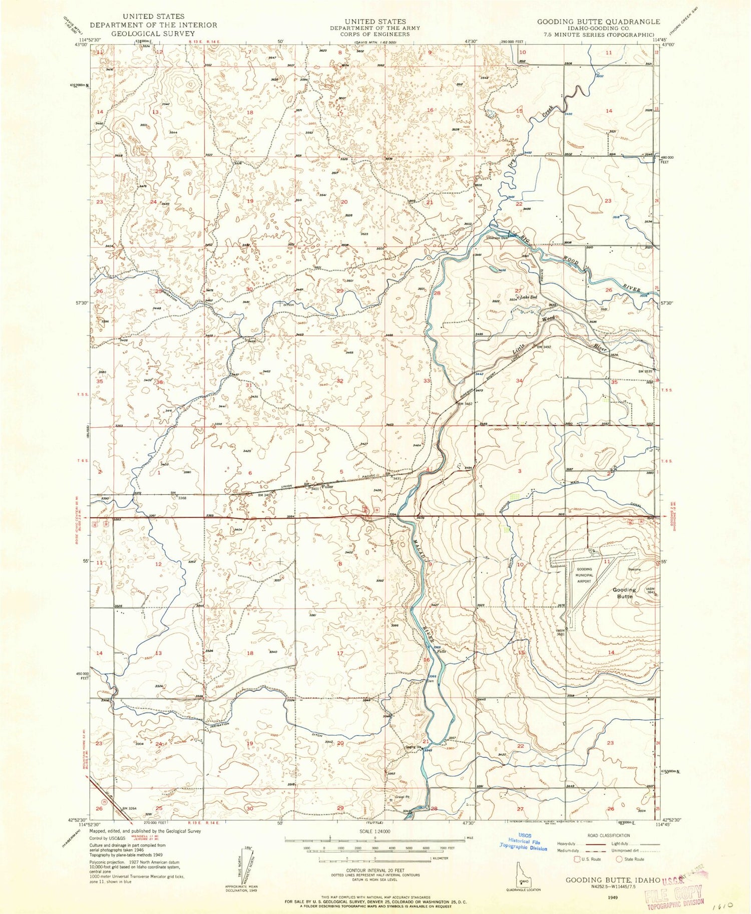 Classic USGS Gooding Butte Idaho 7.5'x7.5' Topo Map Image