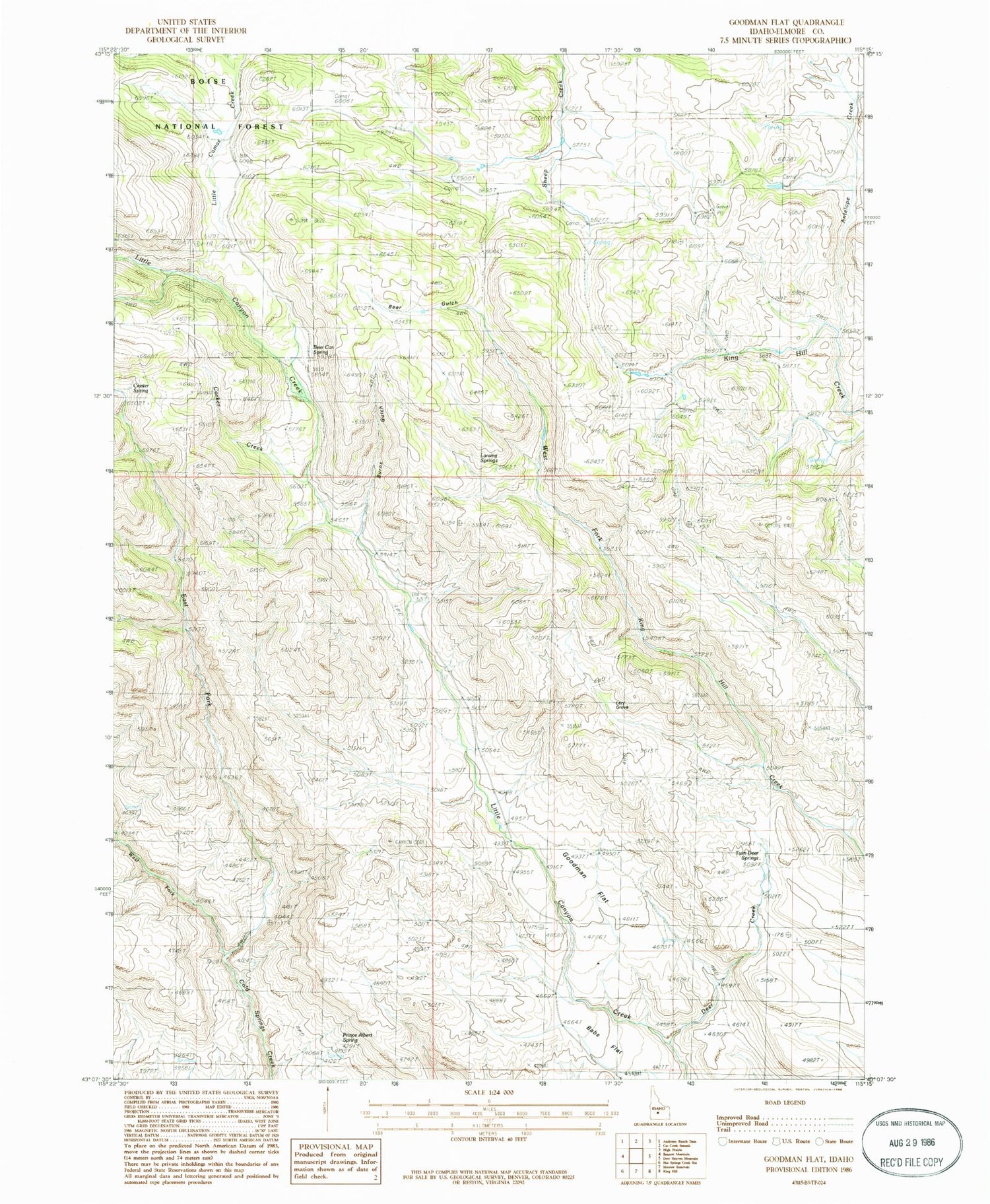 Classic USGS Goodman Flat Idaho 7.5'x7.5' Topo Map Image