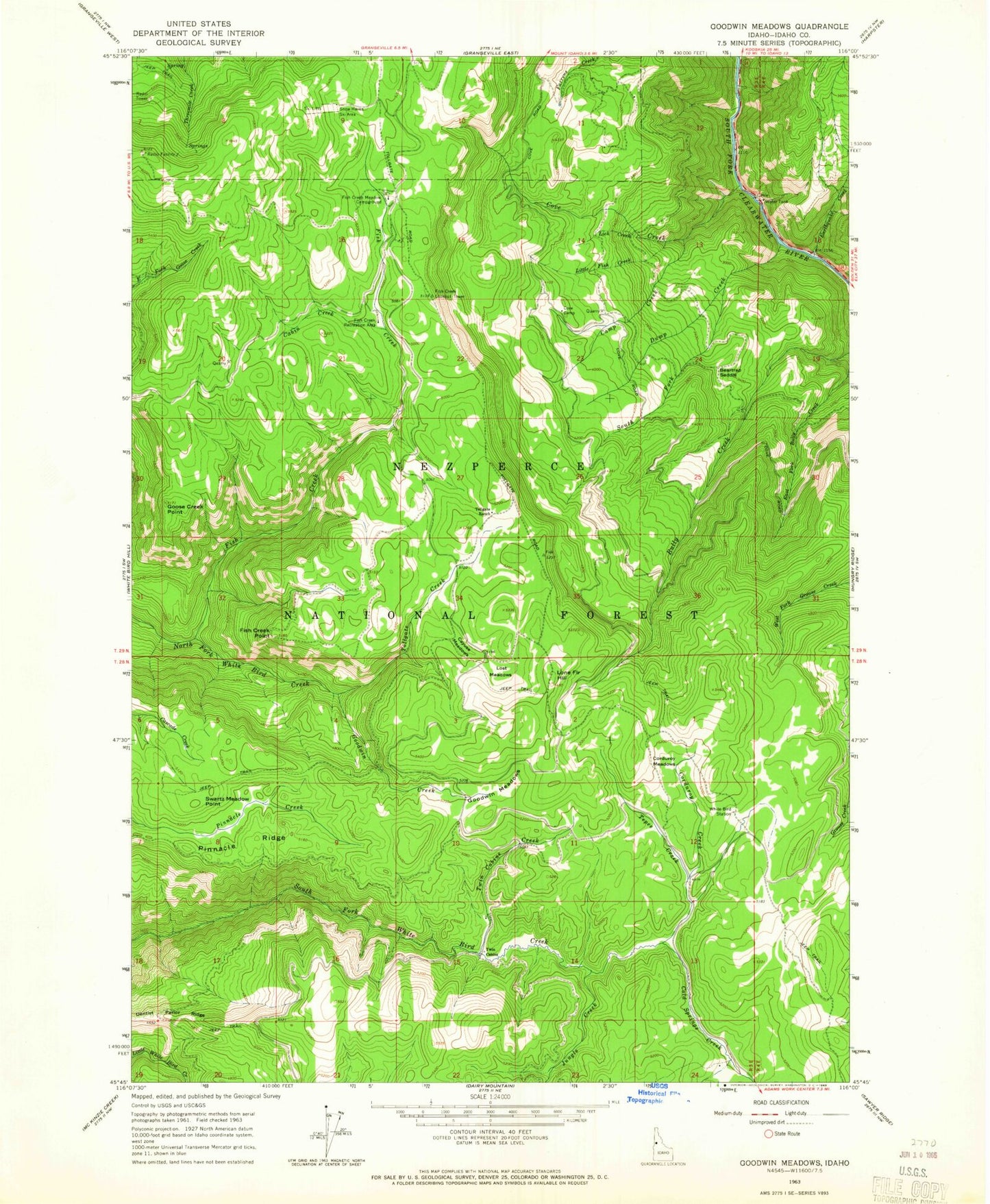 Classic USGS Goodwin Meadows Idaho 7.5'x7.5' Topo Map Image