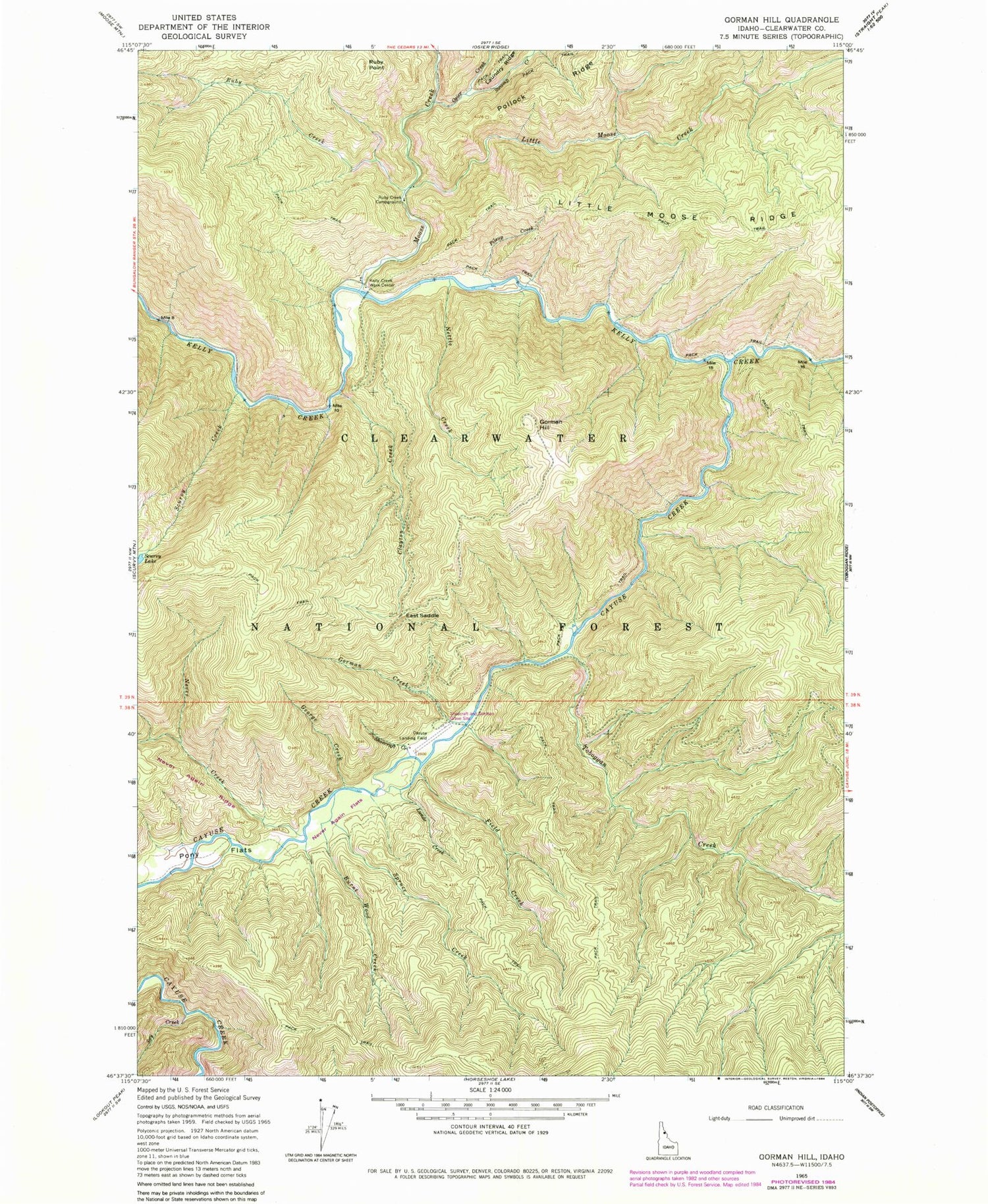 Classic USGS Gorman Hill Idaho 7.5'x7.5' Topo Map Image