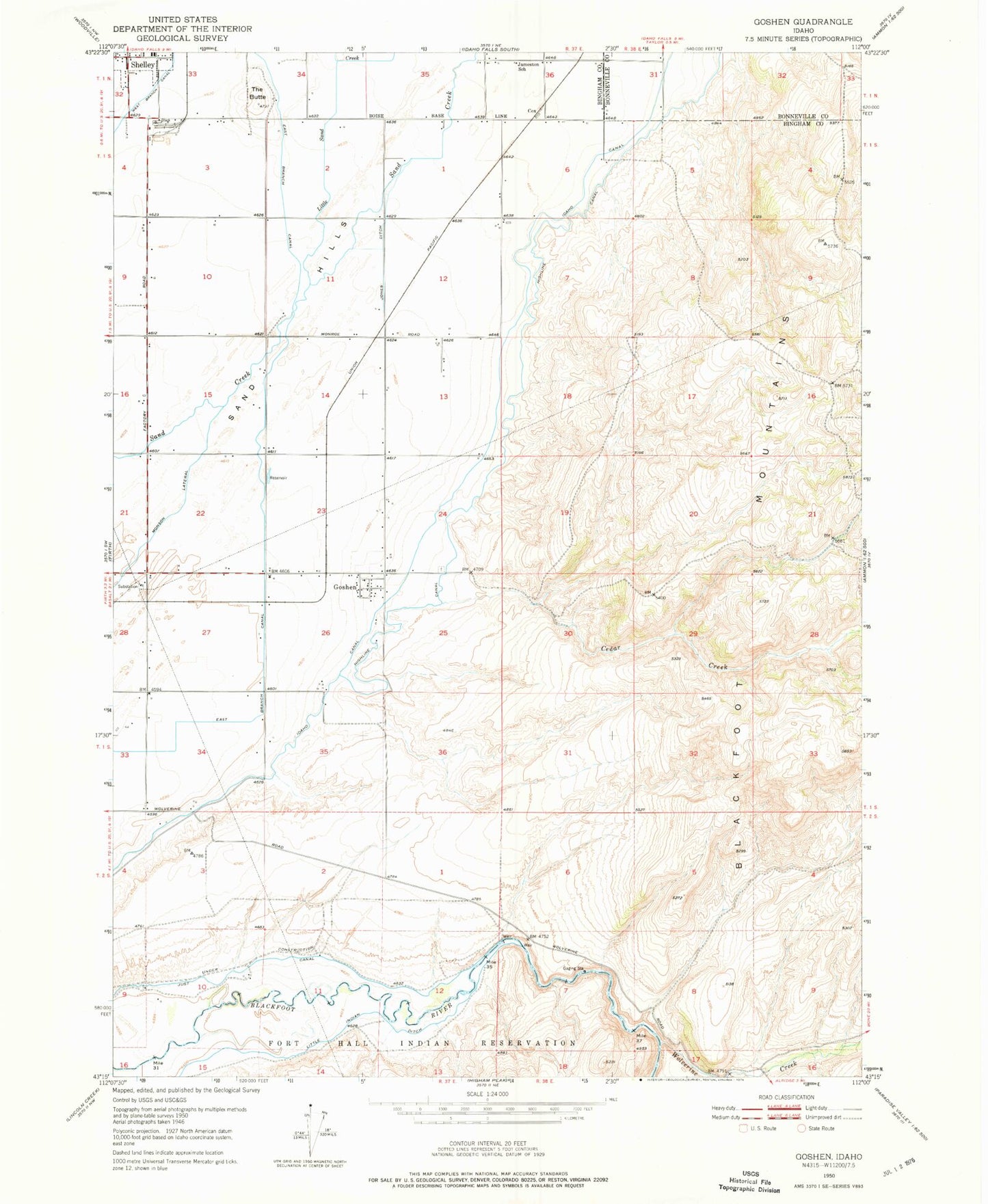 Classic USGS Goshen Idaho 7.5'x7.5' Topo Map Image
