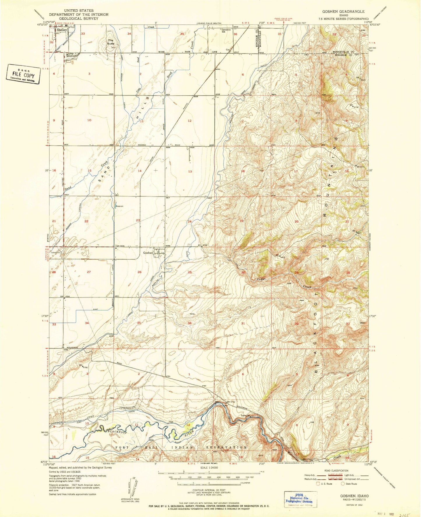 Classic USGS Goshen Idaho 7.5'x7.5' Topo Map Image