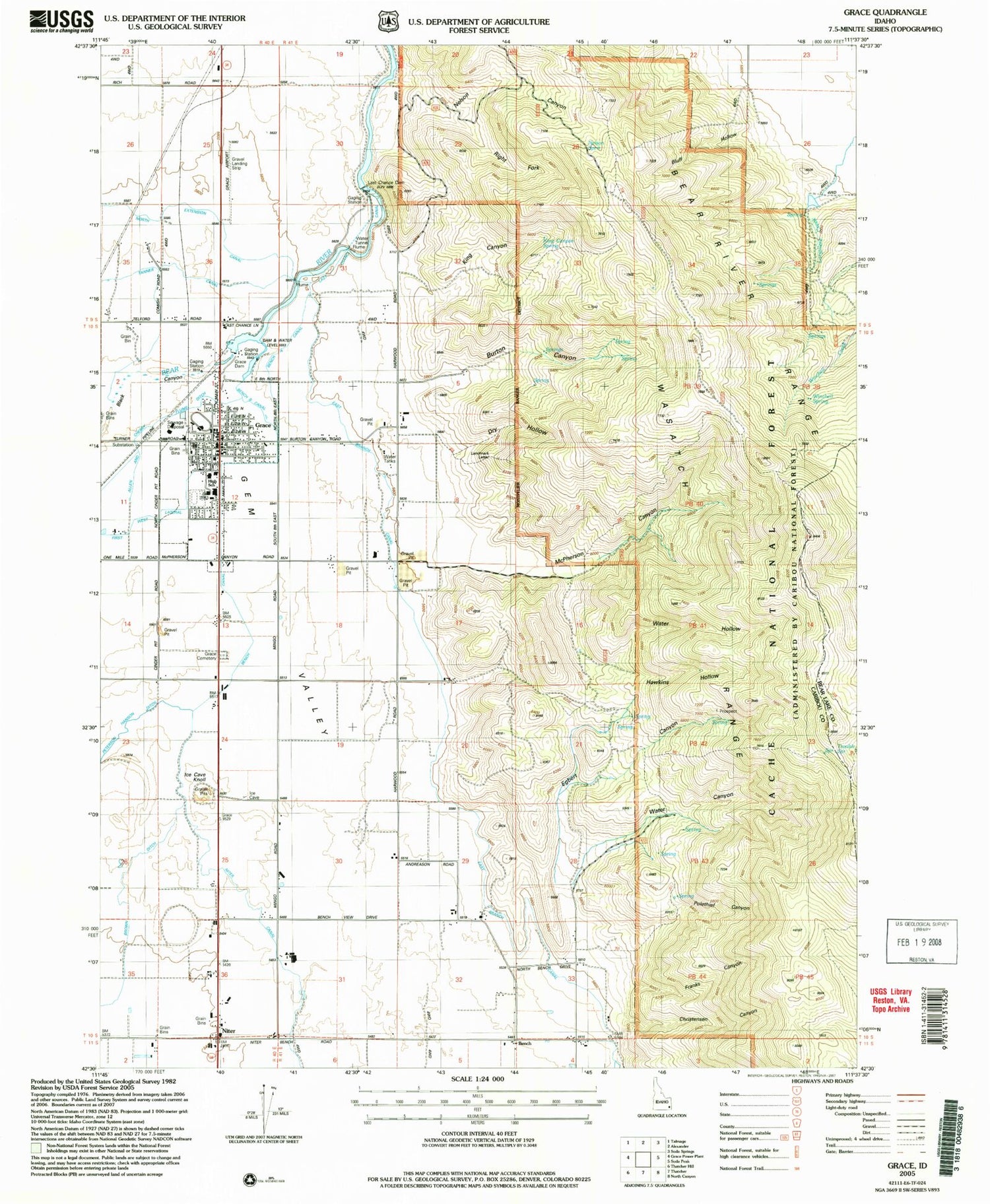 Classic USGS Grace Idaho 7.5'x7.5' Topo Map Image